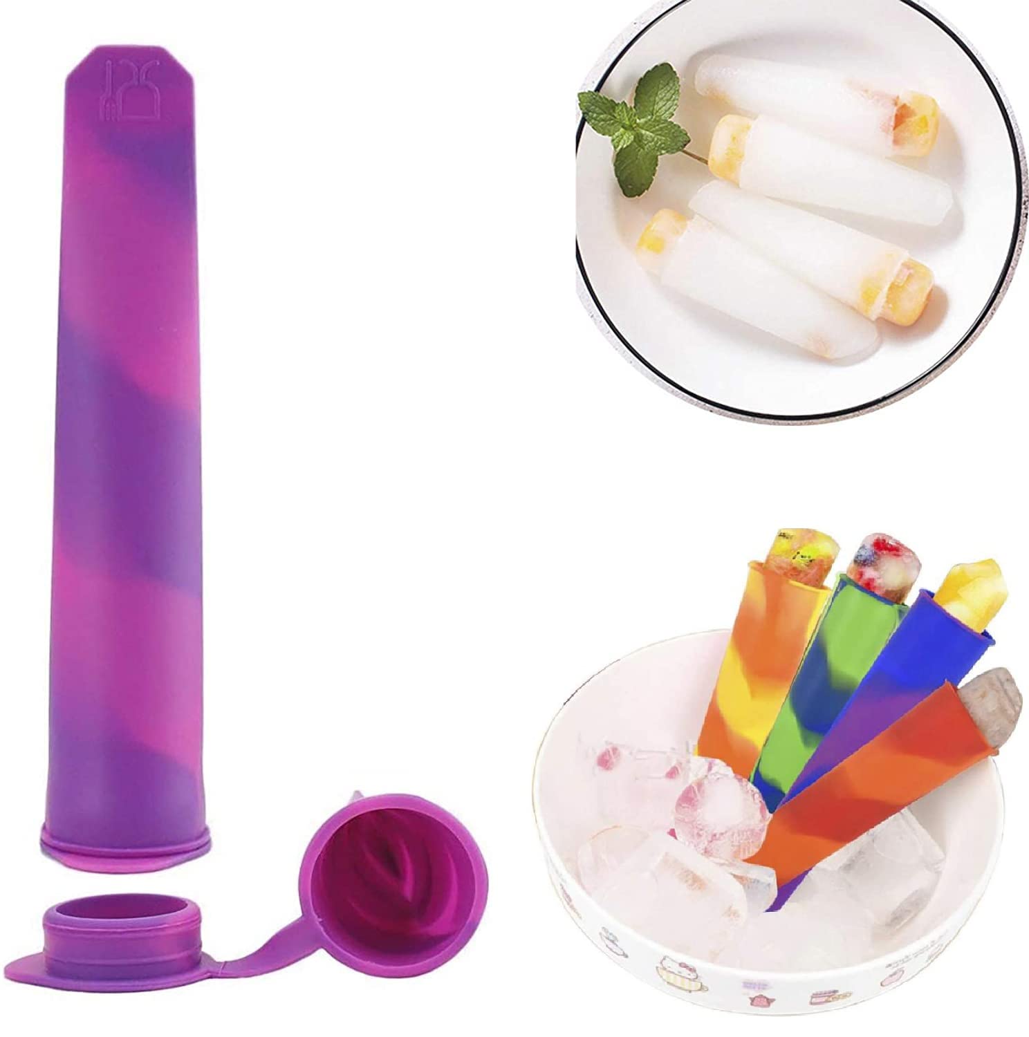 6Pcs Popsicles Molds,Reusable Baby Silicone Popsicle Molds Multi Colors Ice Cream Mold Tray Ice Froze With Lids For Diy Popsicle