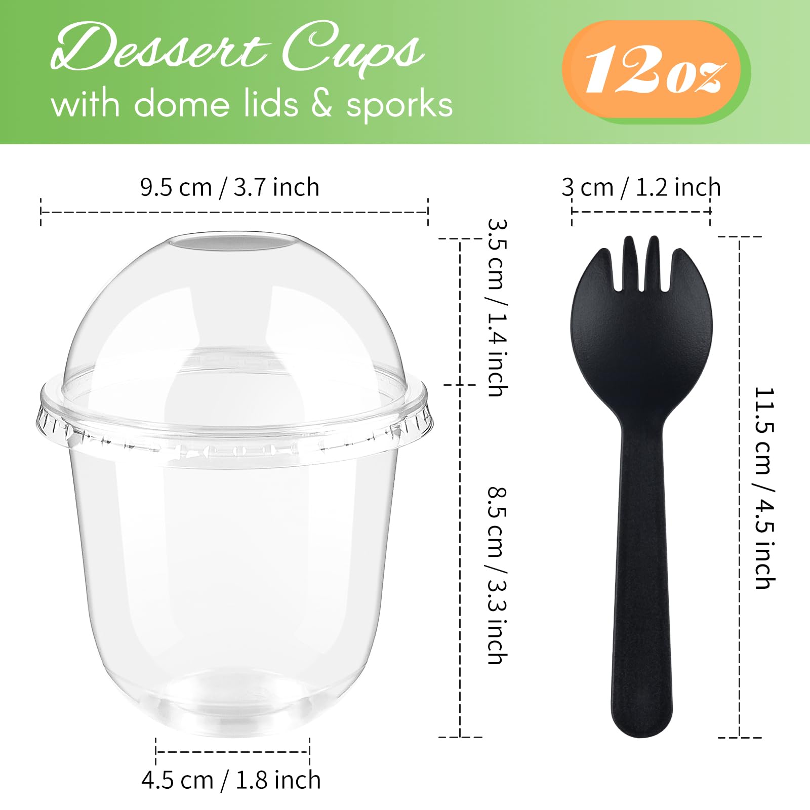 Zezzxu 50 Pack 12 Oz Plastic Dessert Cups With Dome Lids (No Hole) And Sporks, Crystal Clear Pet Disposable Yogurt Parfait Cups