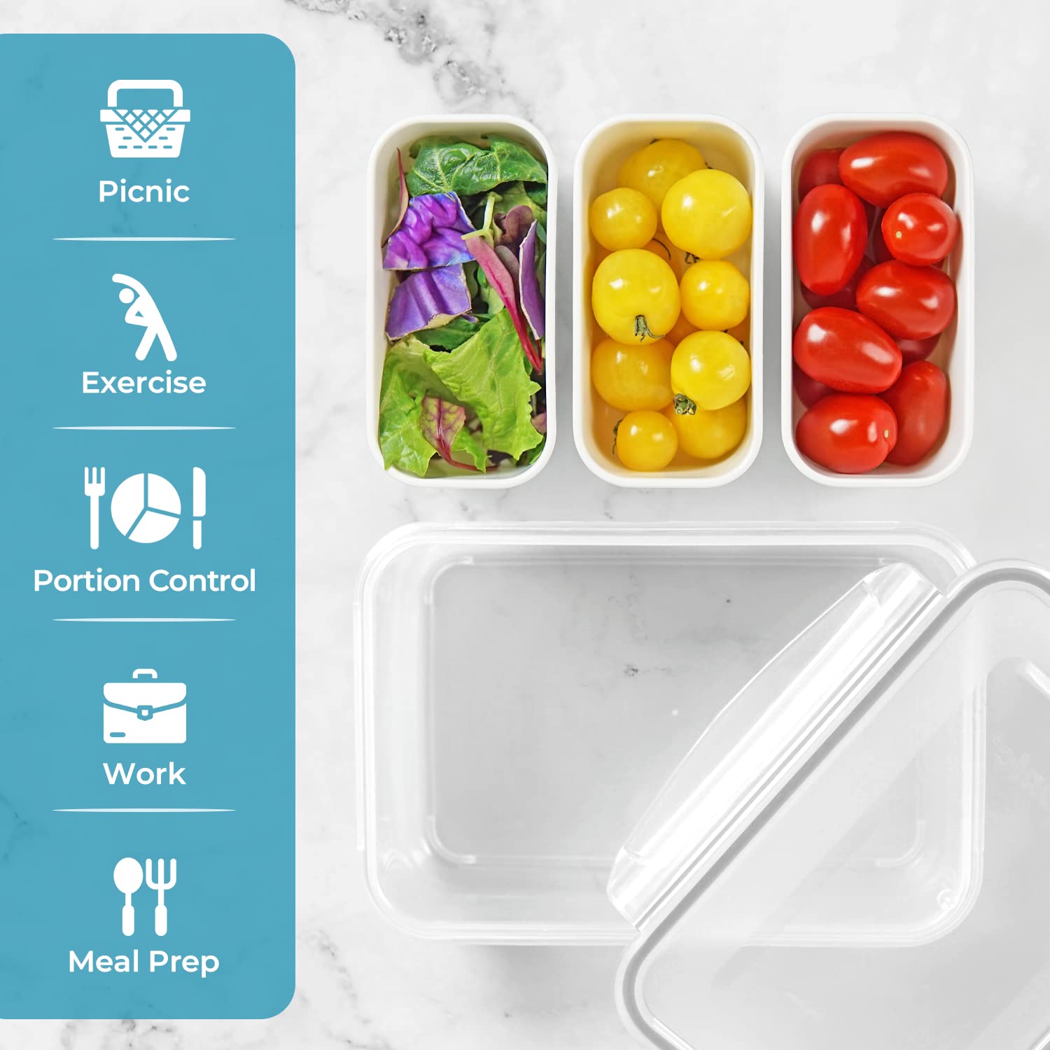 Carrotez Food Storage Containers With 3 Removable Compartments, Food Prep Container With Airtight Lids, Portion Control Containe