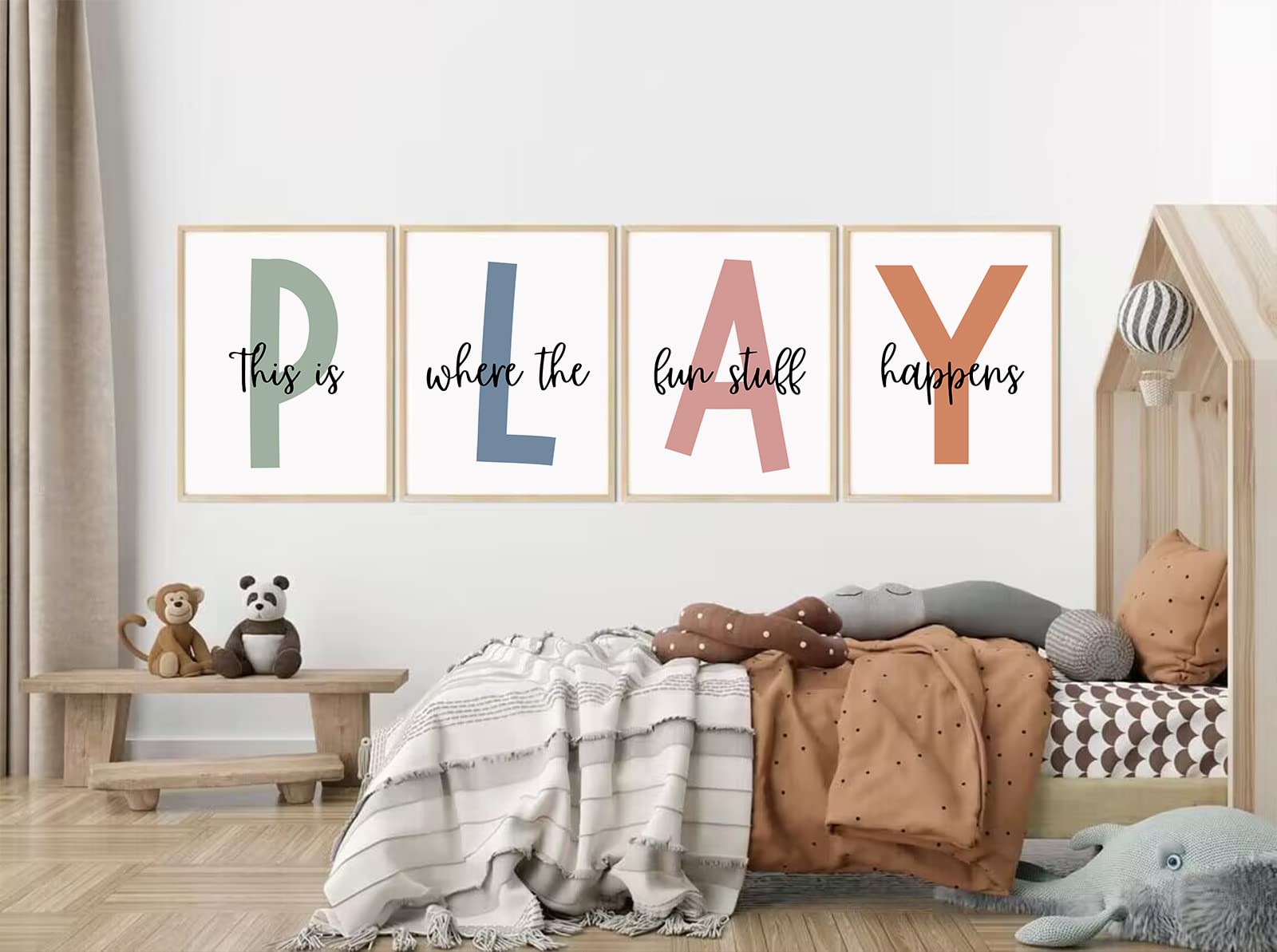 Baccone Kids Playroom Wall Art Set of 4 - 12x16 Inch Unframed Canvas Prints, Colorful Decor for Childrens Playroom and Nursery