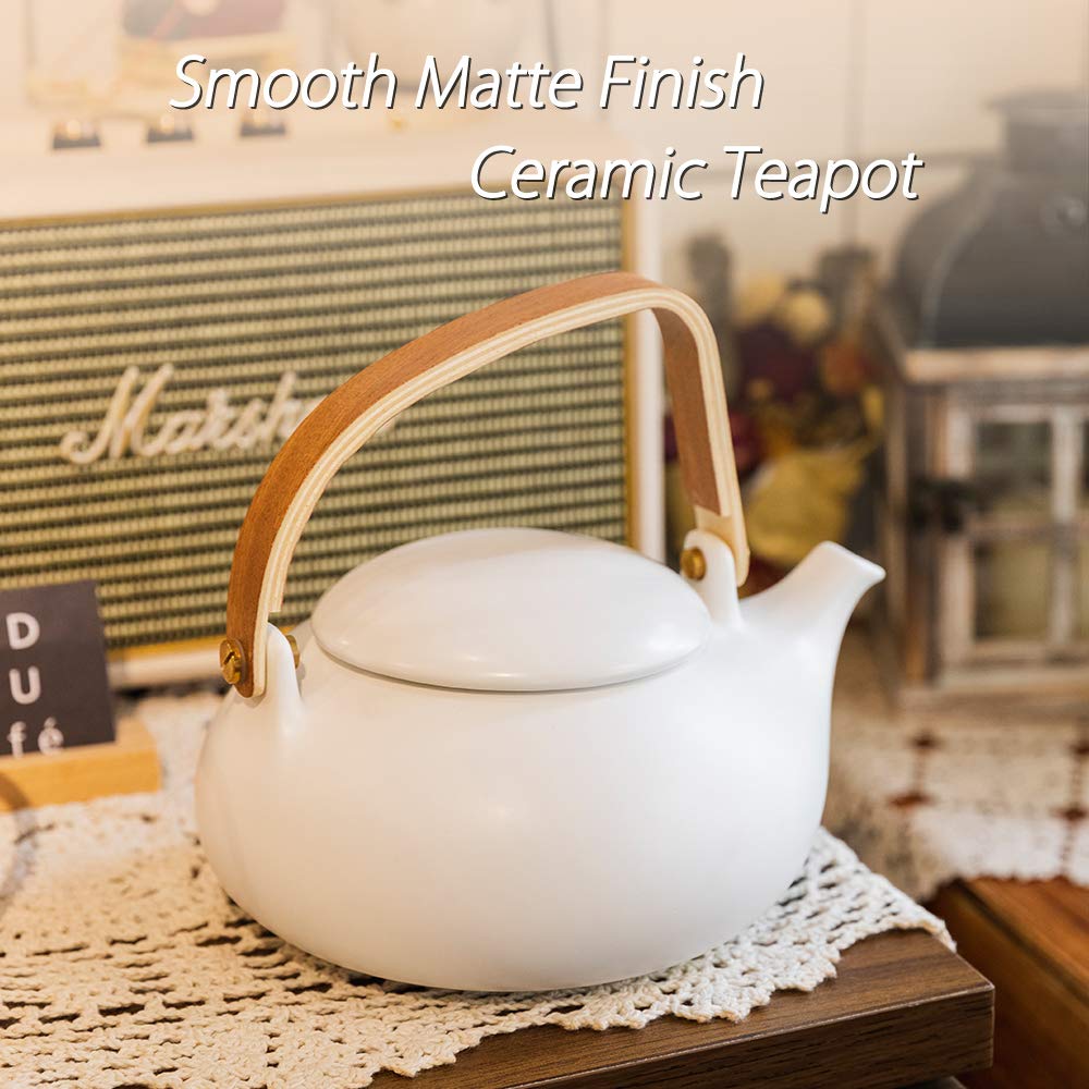 ZENS Teapot with Infuser, Ceramic Japanese 2cup Teapot for Loose Leaf Tea, 800ml Small Matte White Porcelain Tea Pot Gift with M