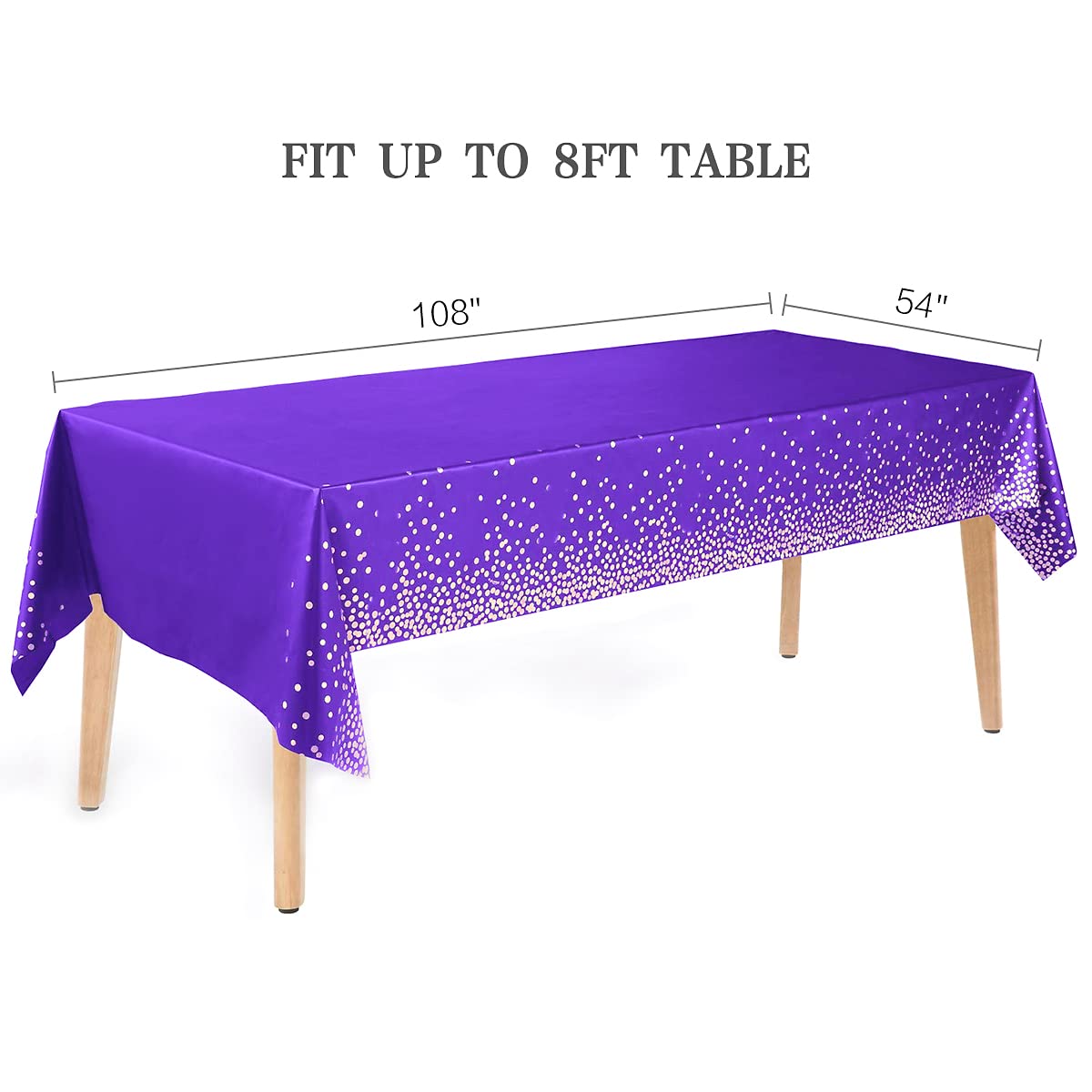 Jepeux 2 Packaging Purple And Gold Plastic Tablecloth, 54 Inch X108 Inch Rectangular Disposable Dot Party Table Cover, Suitable
