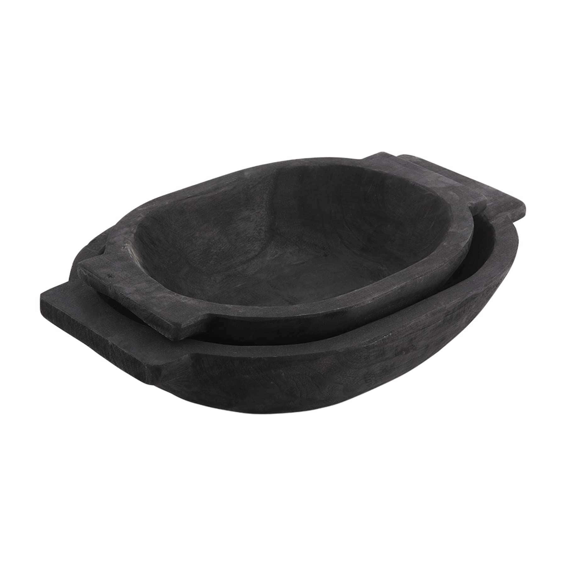 Mud Pie Oval Dough Bowl Set, Black, Small 12'' X 17'' | Large 14 1/2'' X 21''