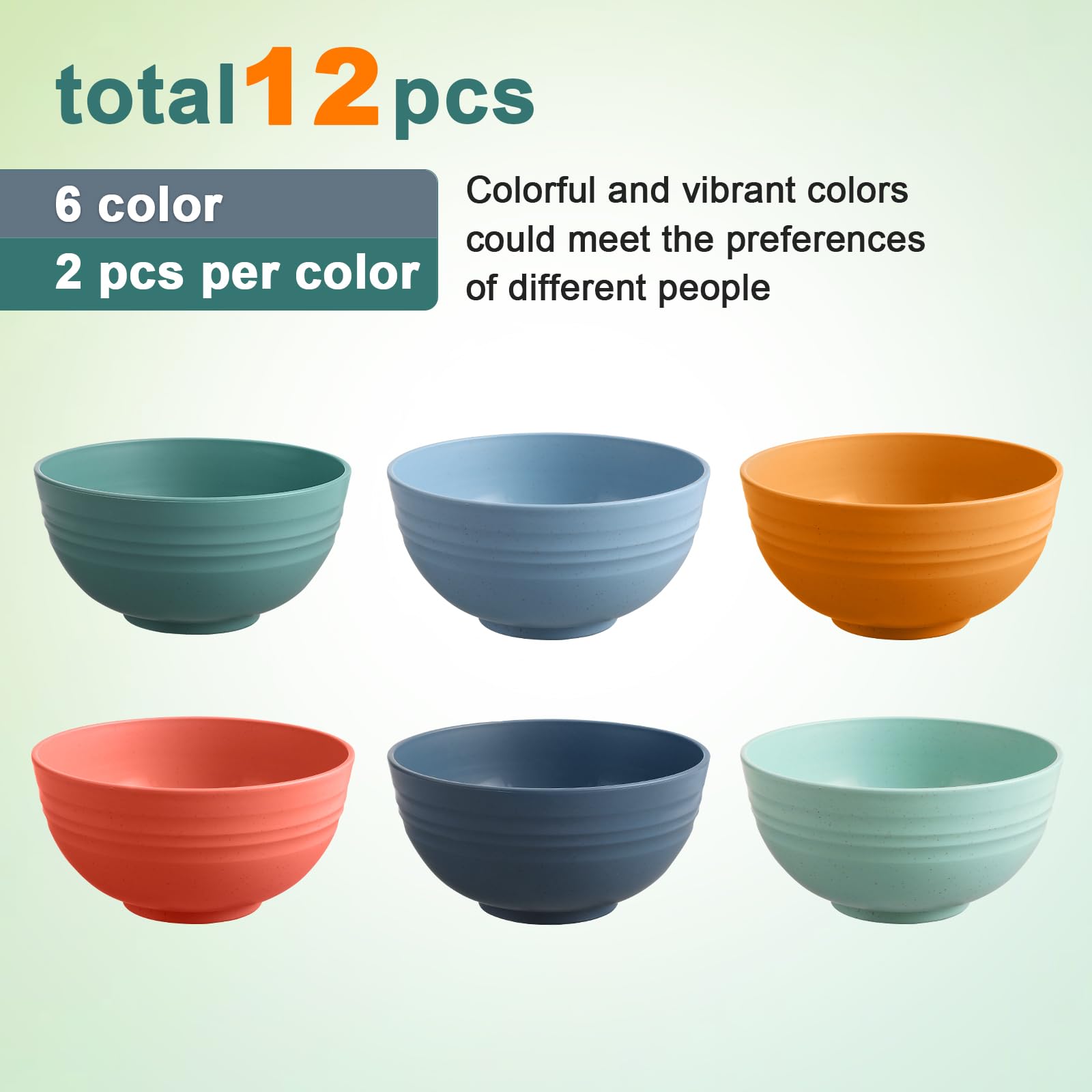 Heycome 12 Pcs Unbreakable Cereal Bowls Set, 26 Oz Wheat Straw Bowls Set, Microwave & Dishwasher Safe Bowls For Kitchen, Reusabl