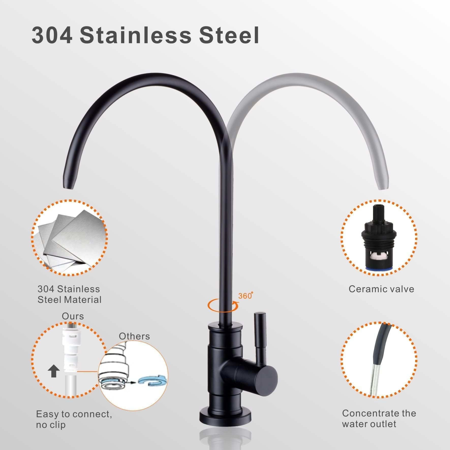 Drinking Water Faucet Matte Blak Wellup Reverse Osmosis Faucet for Non Air Gap RO Water Filtration System  Lead-Free Stainless Steel Kitchen Water Filter RO Faucet for Kitchen Bar Sink