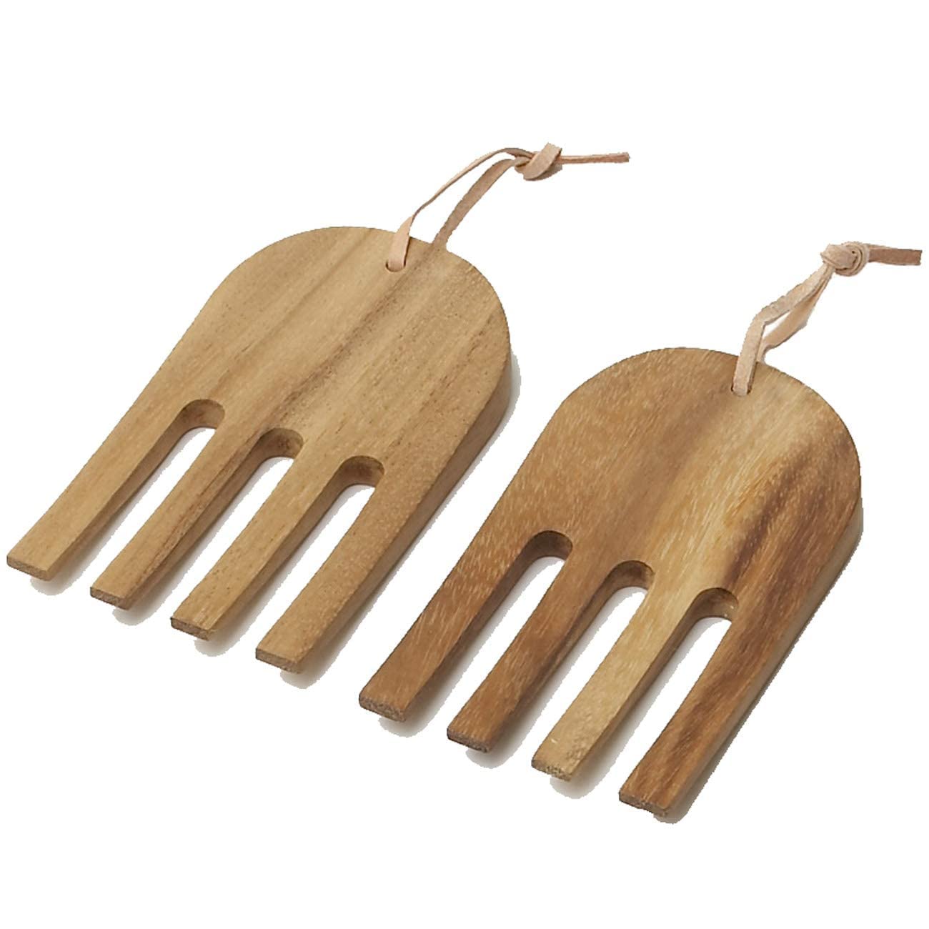 Woodard & Charles Acacia Wood Serving Bowl Set, 12" x 5", 3 Pieces with Salad Hands, Natural Finish, Model WTT208-230