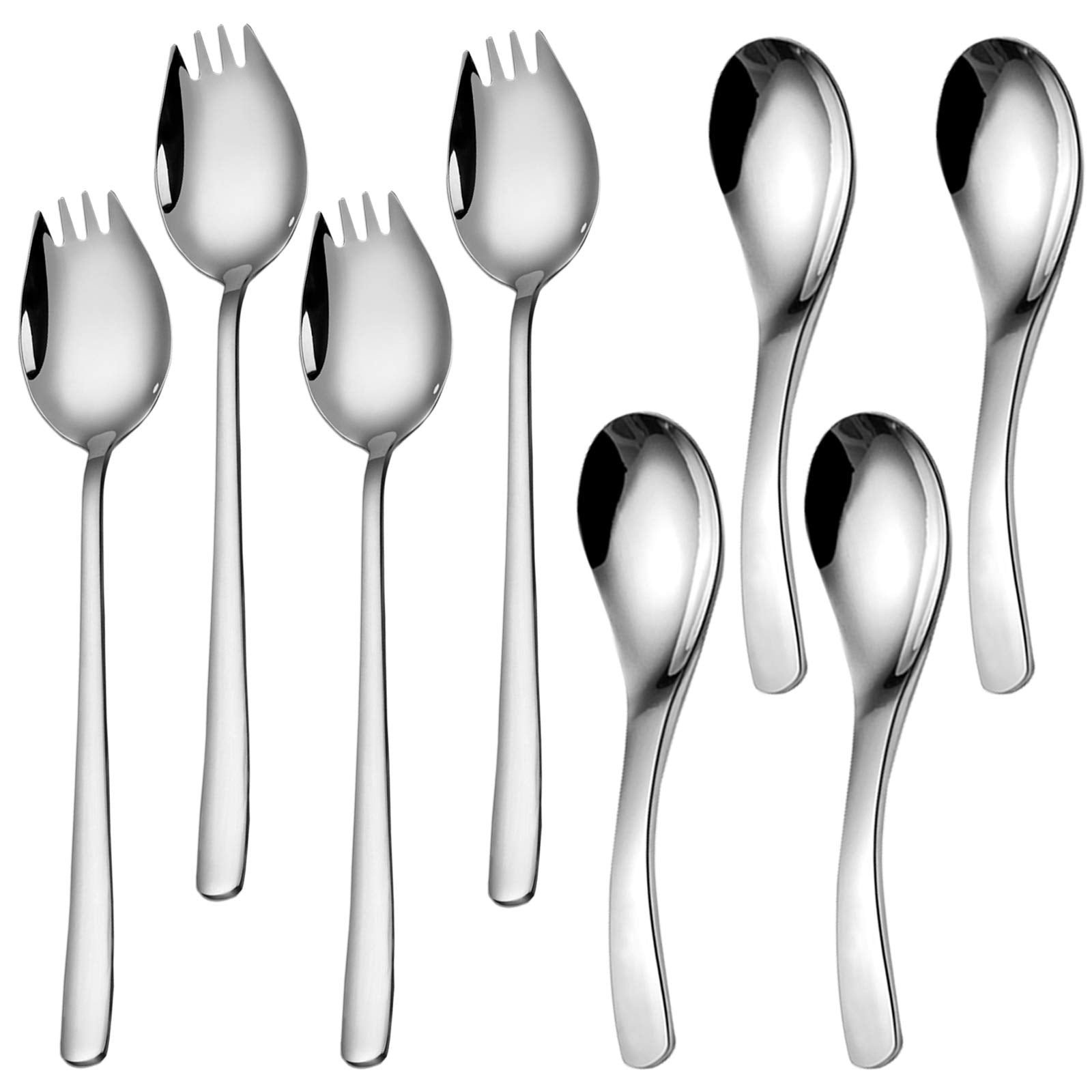 Set Of 8, Heavy-Duty Soup Spoons And Sporks, Sourceton Stainless Steel Soup Spoons Spork Spoon For Ice Cream Spoon Salad Forks