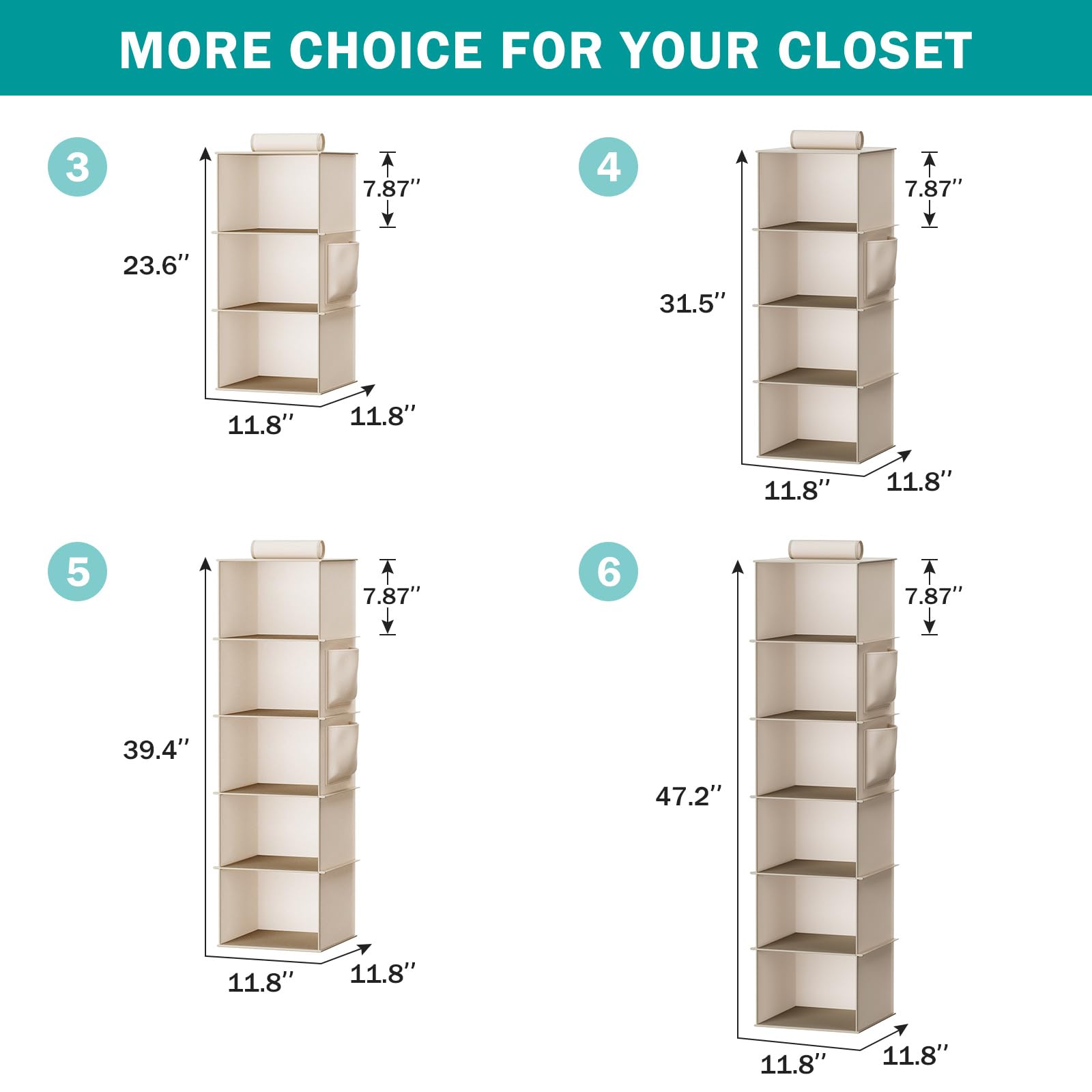 Youdenova Hanging Closet Organizer, 5-Shelf Closet Hanging Storage Shelves, Beige