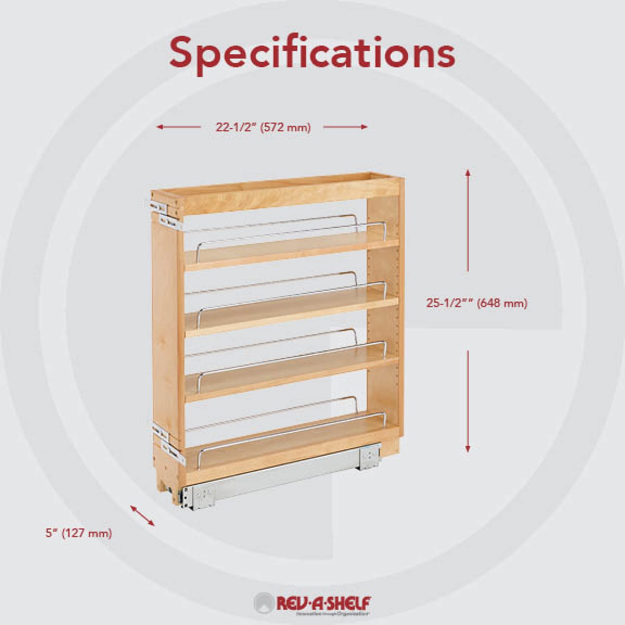 Rev-A-Shelf 5'' Pull Out Kitchen Cabinet Storage Organizer Slide Out Pantry Spice Rack With Adjustable Shelves For 5.5'' W Cabin