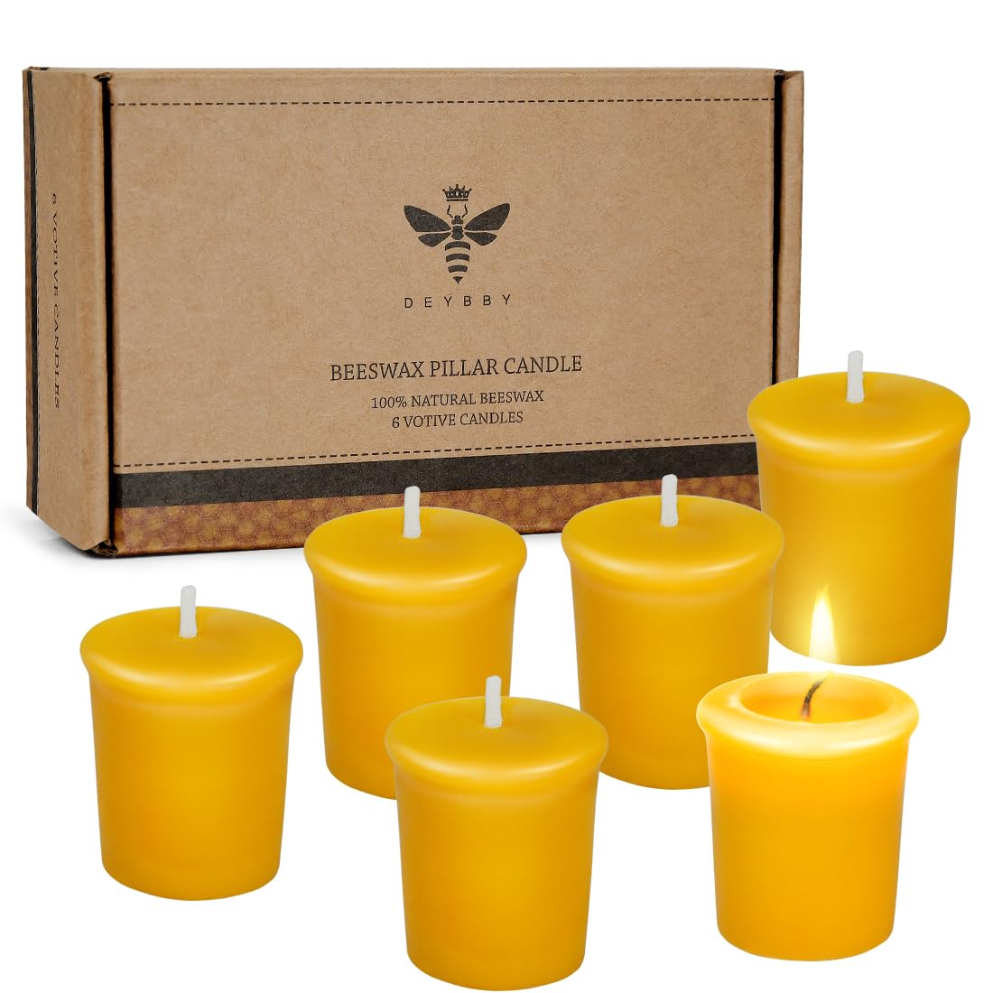 Pure Beeswax Votive Candles-6 Pack Natural Votives Set for Home Room Decor Party Wedding Spa Gift,12 Hours Burn