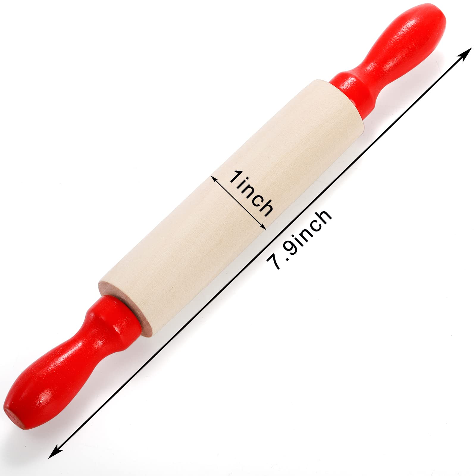 Soujoy Set Of 12 Mini Rolling Pin, 8 Inch Wood Dough Roller For Baking With Red Handle, Small Clay Rolling Pin For Craft Fondant