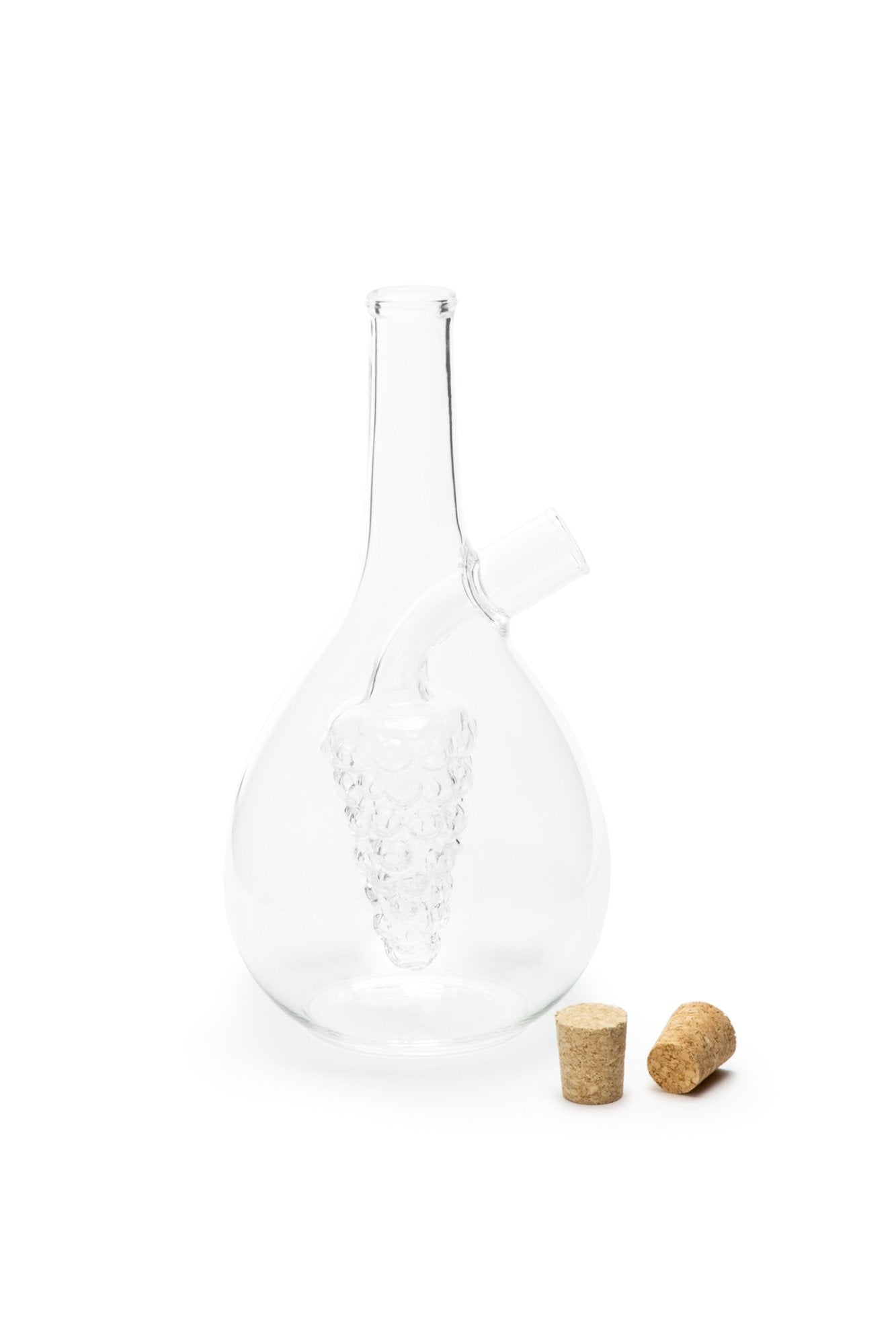 Fox Run Grape Motif Oil And Vinegar Cruet Dispenser Bottle, Clear Borosilicate Glass, Grapes