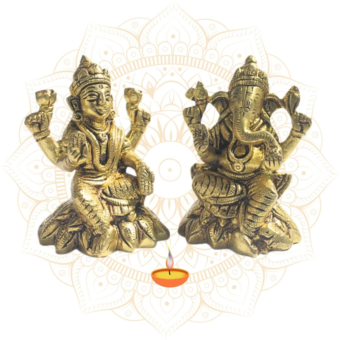 Ekatmane Superfine Brass(Pital) Laxmi And Ganesh Idol Set For Diwali And Laxmi Puja, Office And Home Decor | 650Gm Weight