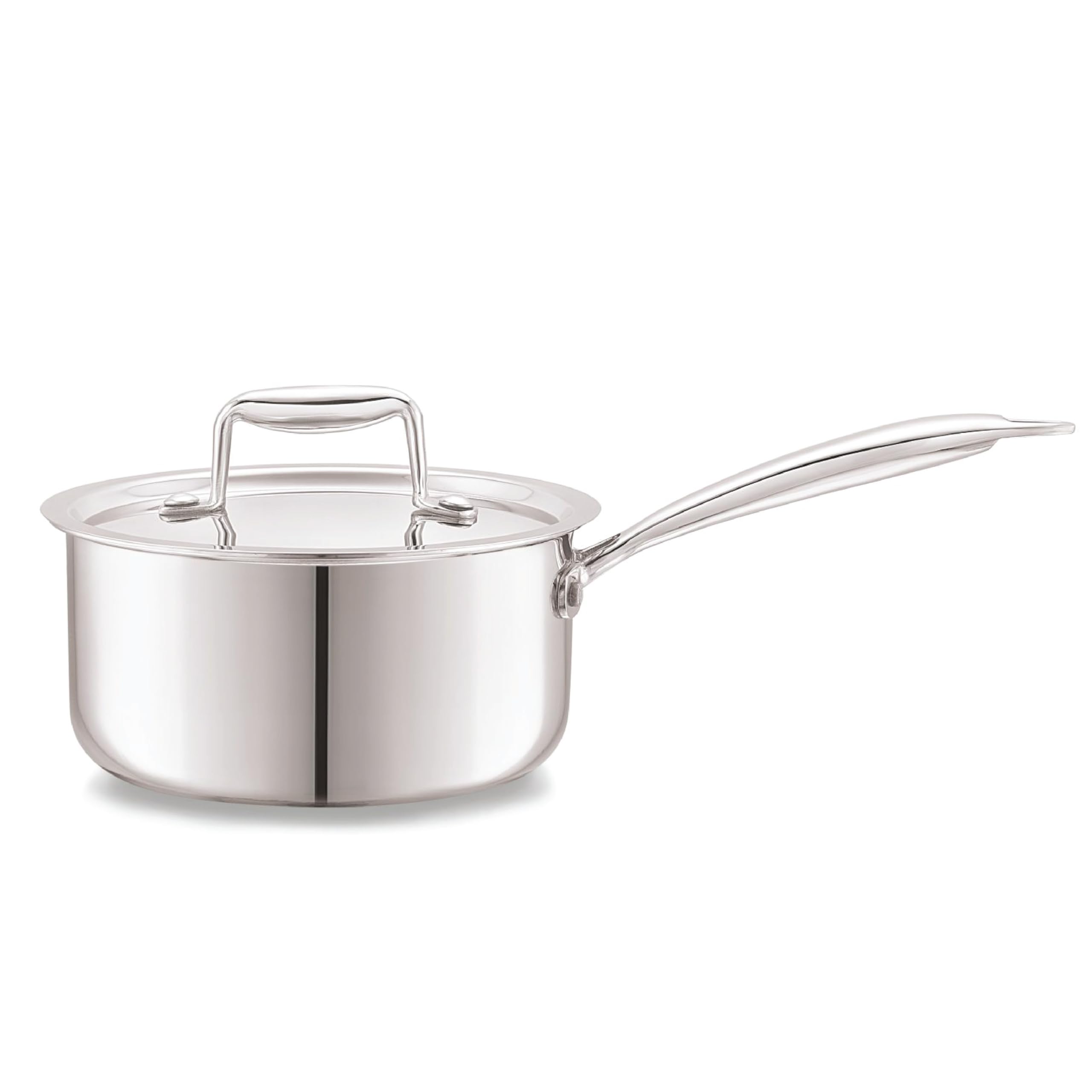 Cello Tri-Ply 16 Cm Stainless Steel Cookware Sauce Pan With Lid 1.4 Ltr | Tri-Ply Bottom Sauce Pan With Ss Lid | Induction And G