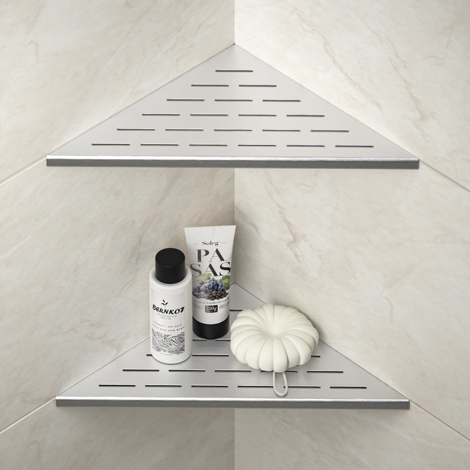 Bernkot Corner Shower Shelf, 12'' Brushed 304 Stainless Steel Slot Design Recessed Corner Shelves 2 Pack Bathroom Shelf Rack For