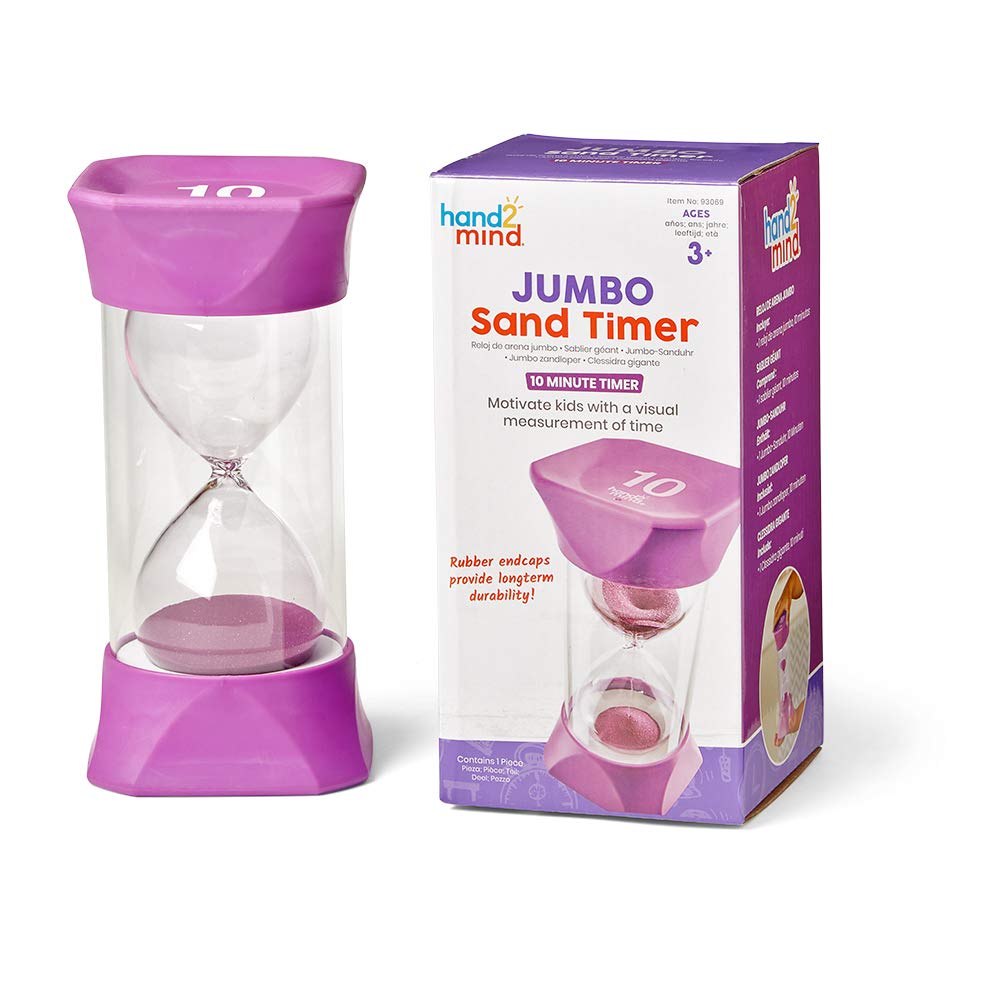 Hand2Mind Jumbo 10 Minute Sand Timer With Soft Rubber End Caps, Hourglass Timer, Visual Timer For Toddlers, Time Out Timer, Game