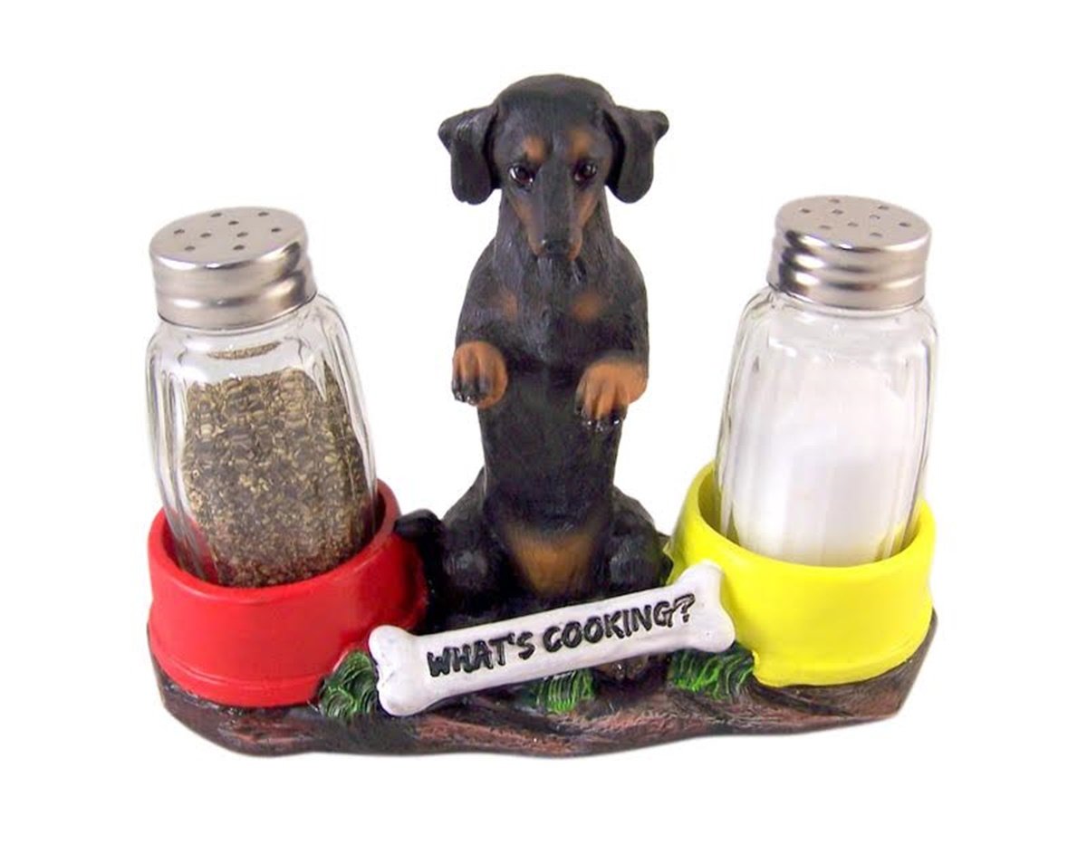 Dachshund Delight Salt & Pepper Shaker Holder  Hot and Spicy Tabletop Decor  6 Inches