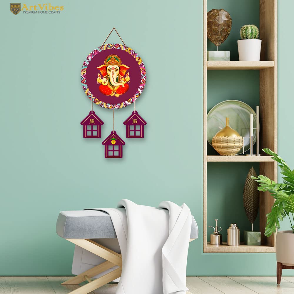 Artvibes Lord Ganesha Wooden Wall Hanging Decorative Items for Home | Gifts | Religious Wood Wall Hanger | Decoration for Living