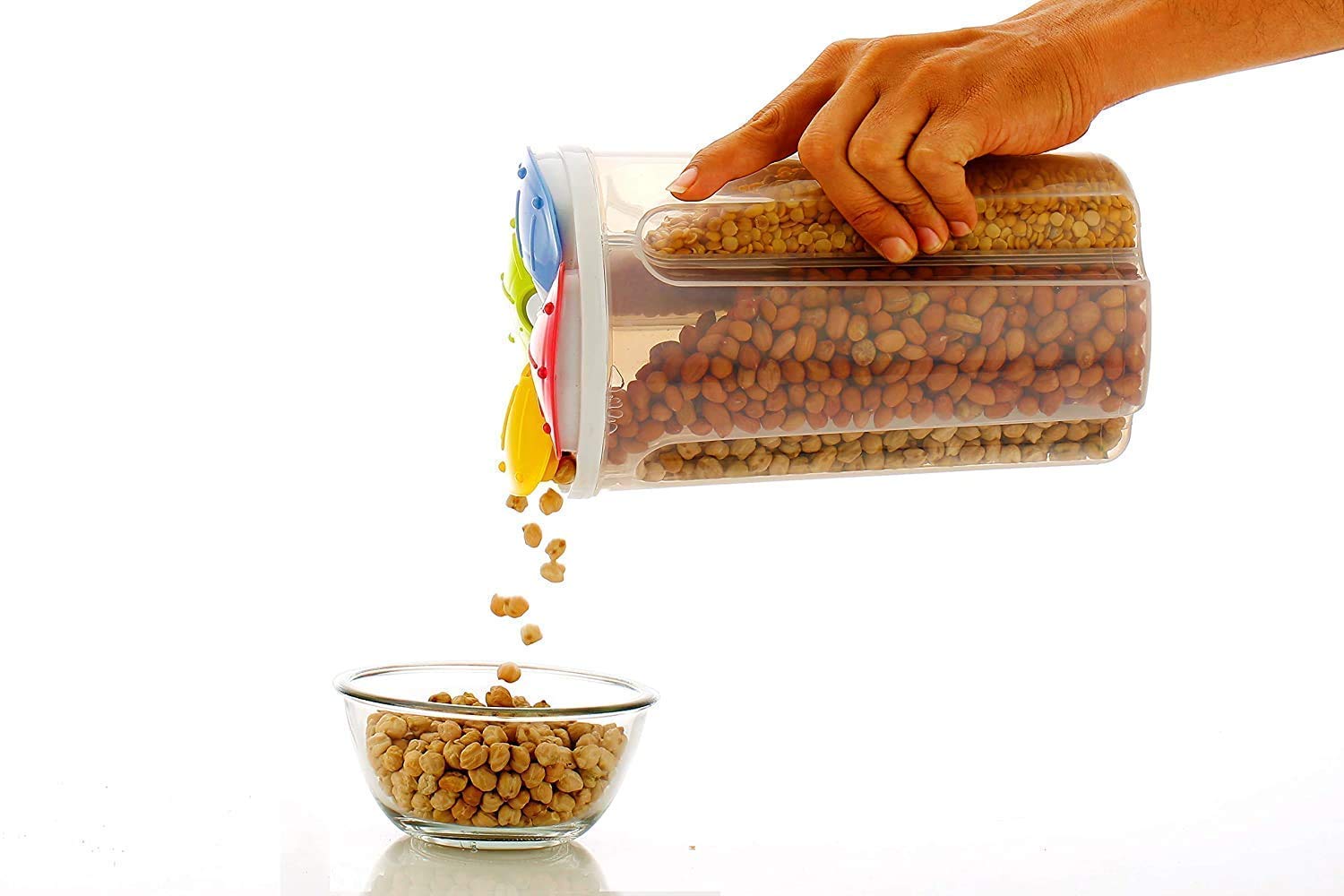 Kproxi Masala Dabba 4 In 1 Transparent Plastic Lock Food Storage Airtight Container Jar For Cereals, Snacks, Pulses 4 Section 10