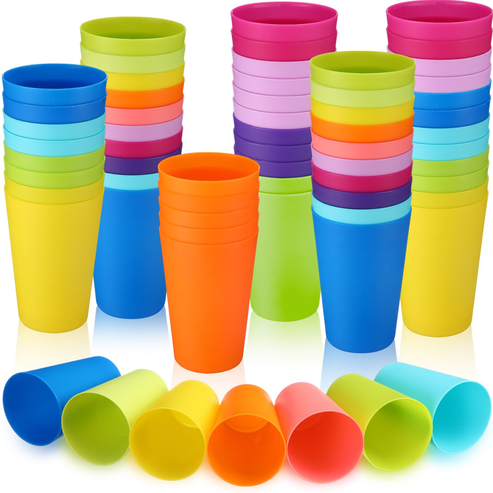 Patelai 100 Pcs usable Plastic Cups 8oz Drinking Cups Colorful Unbreakable Juice Tumblers Dishwasher Safe Stackable Kids Drinkin
