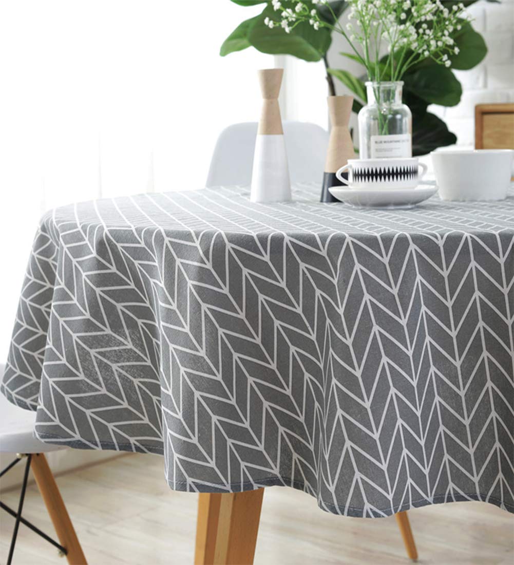 Meioro Round Table Cloth Cover Cotton Linen Tablecloth Grey Nordic Twill Table Clothes For Round Table, Dinner Christmas Holiday