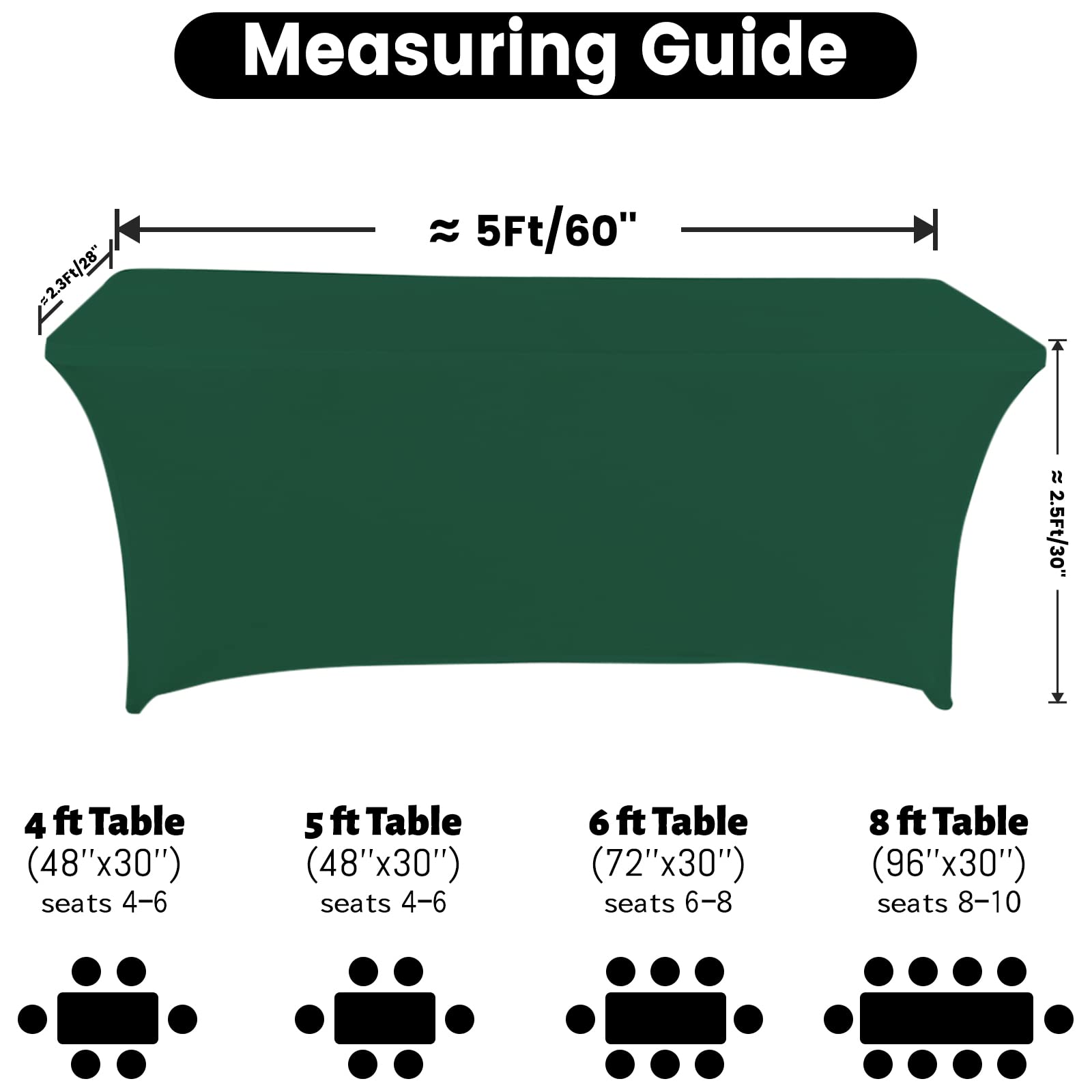 Fhberni Spandex Table Cover 5 Ft. Fitted Polyester Tablecloth Stretch Table Cover Table Topper Open Back - Emerald Green