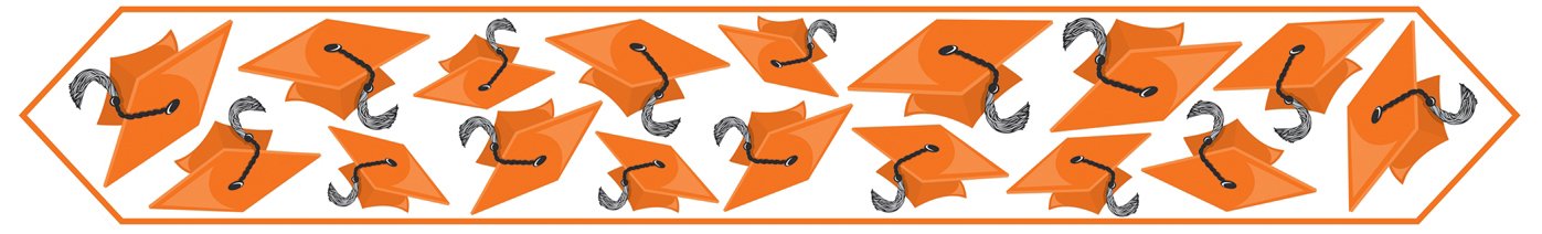 Printed Grad Cap Table Runner (orange) Party Accessory (1 count) (1/Pkg)