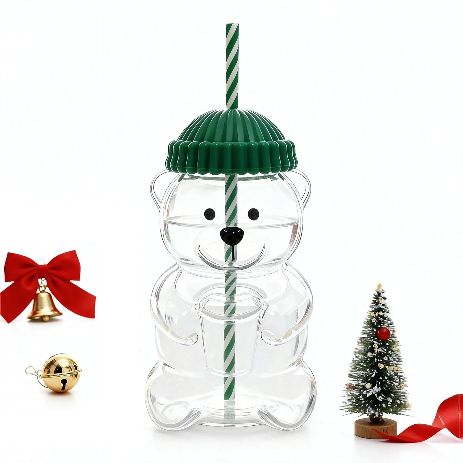 Bear Glass Cup with Straw and Lid 600 ml  Clear Kawaii Teddy Bear Drinking Tumbler with Reusable Straw, Cute Glass Mug for Iced