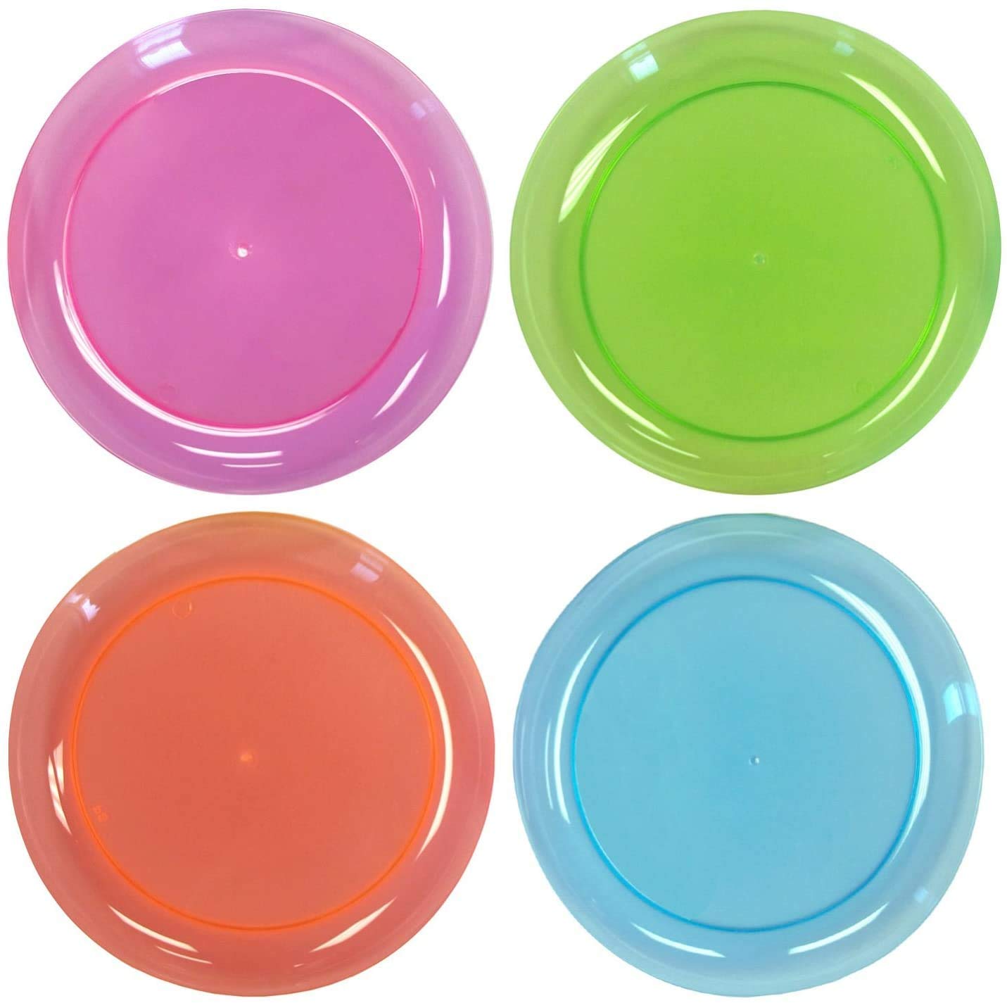Party Essentials Hard Plastic 10.25-Inch Party/Dinner Plates, Assorted Neon, 20-Count