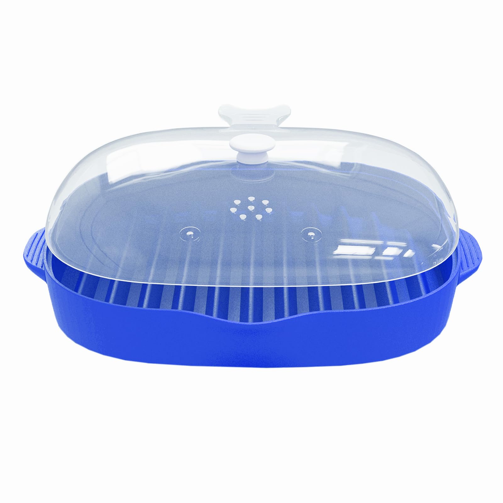 Microwave Bacon Cooker Tray, Microwavable Bacon Grill With Splatter Lid, Make Crispy In Minutes, Length:9Inch (Blue)