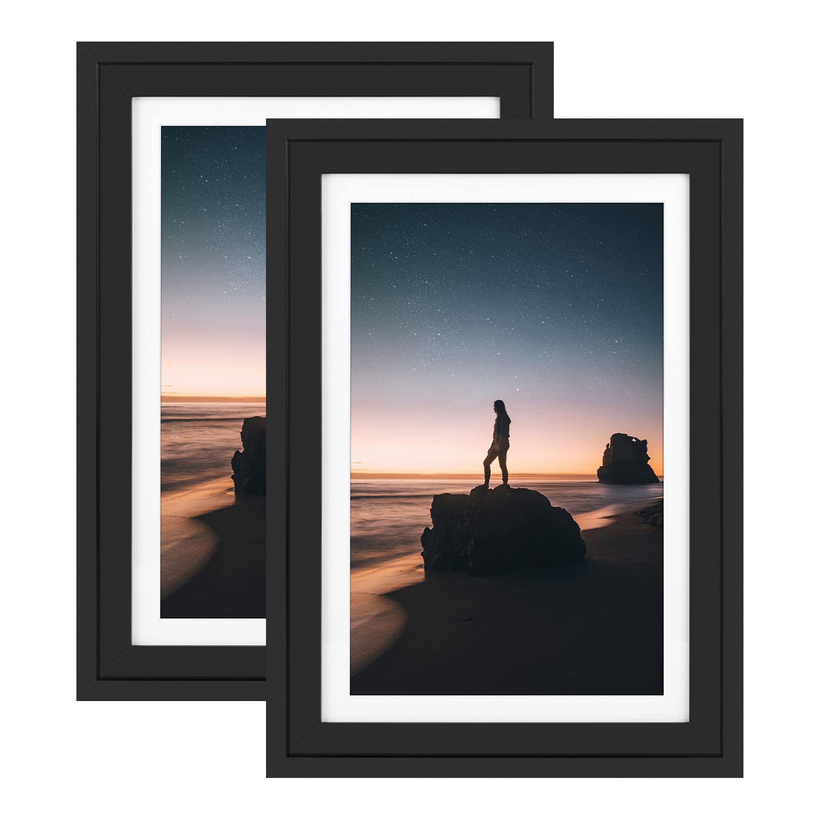 Golden State Art, Set of 2, 13x19 Picture Frame - Displays 11x17 Photo with Mat or 13x19 without Mat, Wide Moulding Solid Wood F