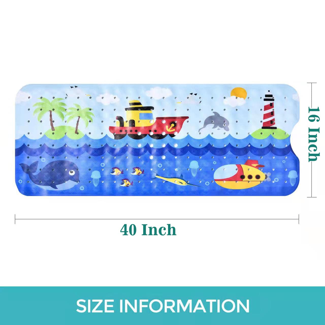 Tubozadi Bath Mat for Tub for Kids Non Slip Bathtub Mat for Baby Toddler Extra Long Bathroom Anti Slip Shower Mat with Suction Cups Drain Holes 40X16 Inch Ships