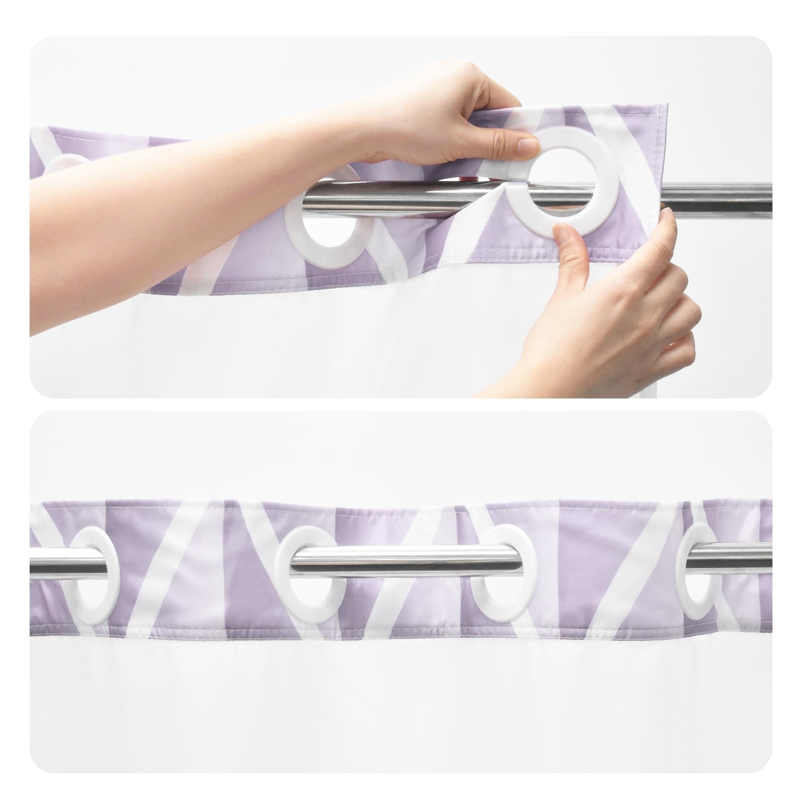Yiatn No Hook Plum Shower Curtain With Snap In Fabric Liner Set - Hotel Style With See Through Mesh Top Window, Modern Geometric
