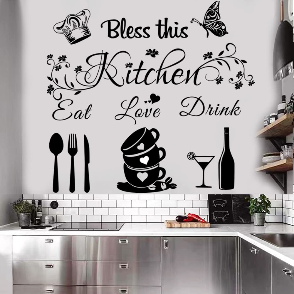 Kitchen Quote Wall Stickers Kitchen Wall Decor Kitchen Wall Decals Dining Room Wall Quotes Bless This Kitchen Vinyl Diy Art Peel
