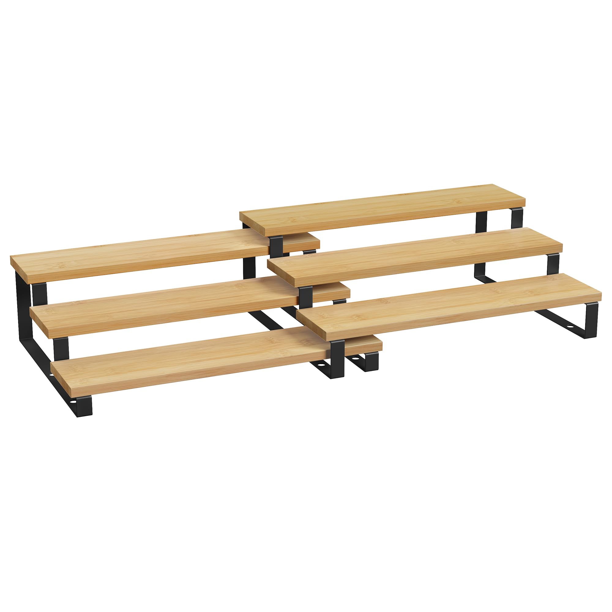 SONGMICS Display Risers, Set of 2 Bamboo Perfume Organizer Stand, 3 Tier Cupcake Stand Holder, Spice Rack, Shelf Risers for Figu