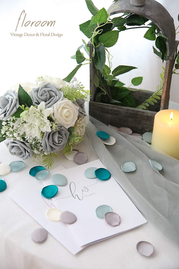 Floroom 300Pcs Rose Petals Teal Green Faux Silk Flower Petals For Wedding Flower Girl Basket Aisle Scatter Cake Table Centerpiec