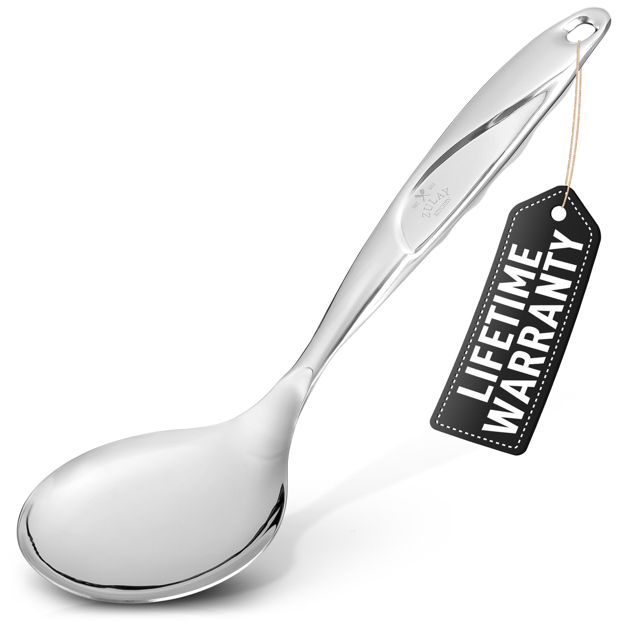 Zulay Kitchen Stainless Steel Serving Spoon - Large Cooking Spoon - Durable Premium Stainless Steel With Comfortable, Ergonomic