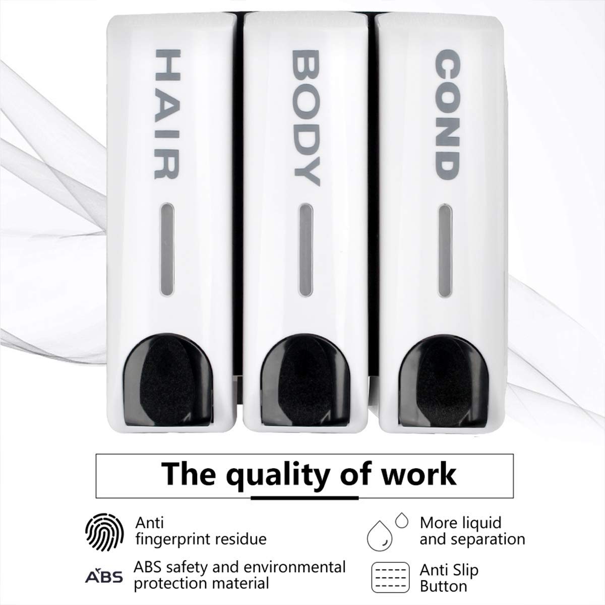 Aumio Chamber Soap Dispenser Trio Shower Gel Shampoo Conditioner With 3X350Ml Refillable Bottles Abs Wall Mount White