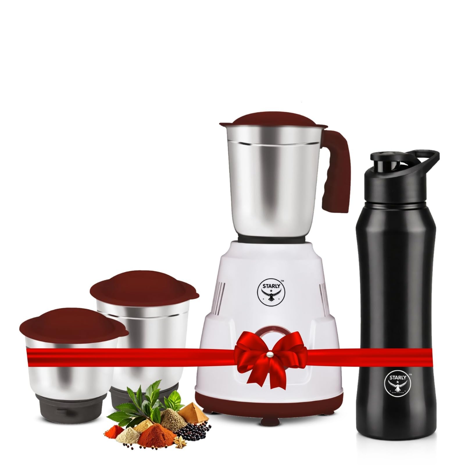 Starly Ace Grinder 750W Juicer Mixer Grinder With Hold & Cold Water Bottle 1Ltr Combo | 3 Jar | Perfect For Juicing, Mixing, Ble