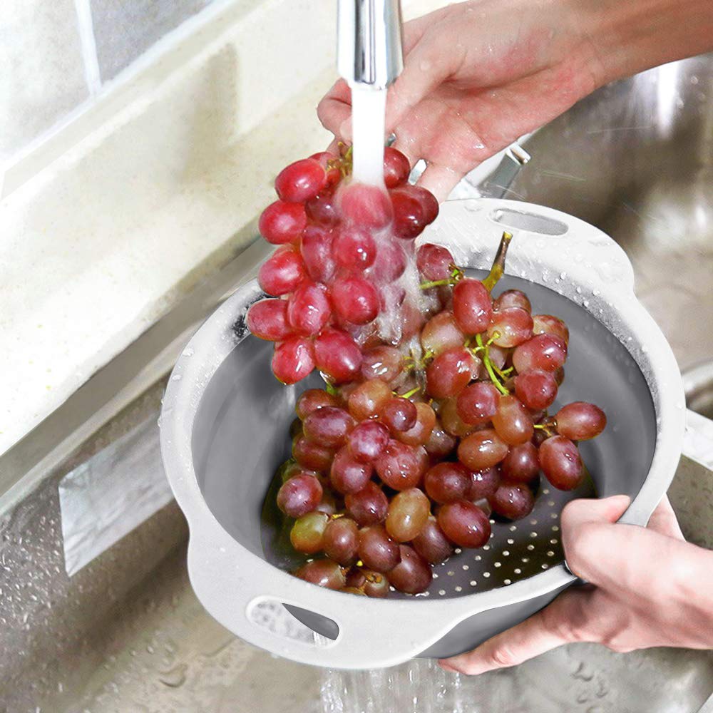 Qimh Collapsible Colander And Strainer Set Of 3-2 Pc 4 Quart(1 Gal) And 1 Pc 2 Quart(0.5 Gal) - Bpa Free & Dishwasher-Safe Silic