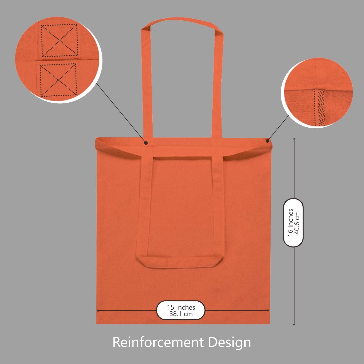 Topdesign 12-Pack Economical 16''X15'' Orange Cotton Tote Bag, Lightweight Medium Reusable Grocery Shopping Cloth Bags, Suitable
