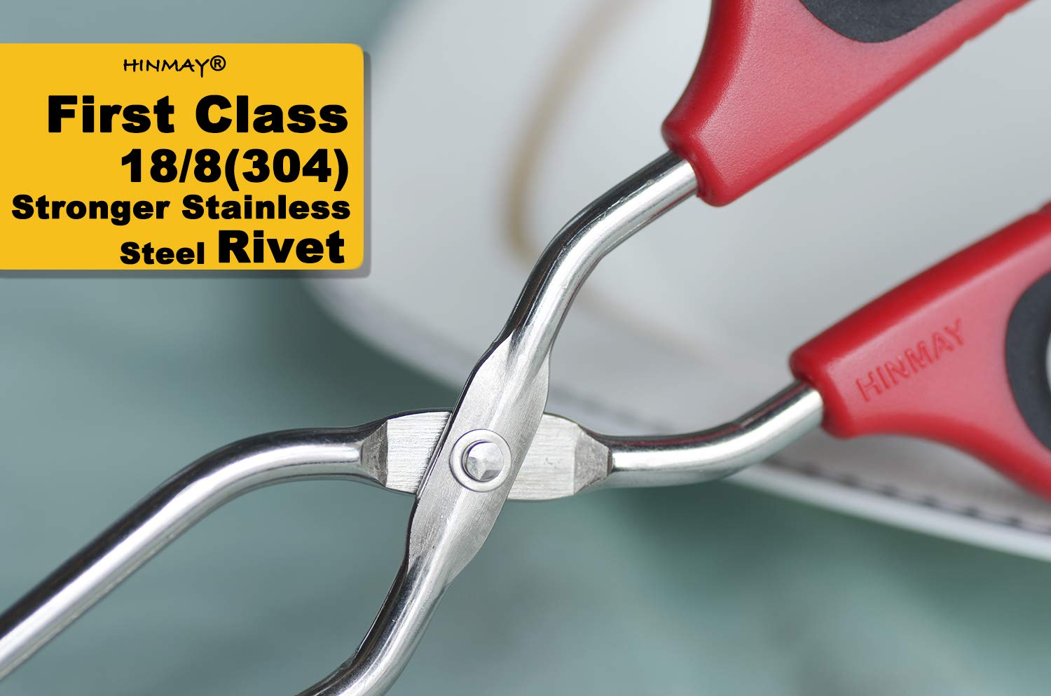 Hinmay Stainless Steel Scissor Tongs With Comfort-Grip Handle 10-Inch