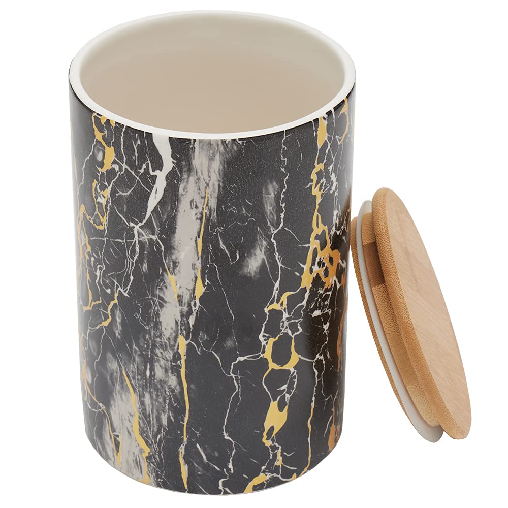 Large Marble Design Kitchen Canister (Black/Gold), By Home Basics | Modern Canister Sets For Kitchen Counter | With Bamboo Lid |