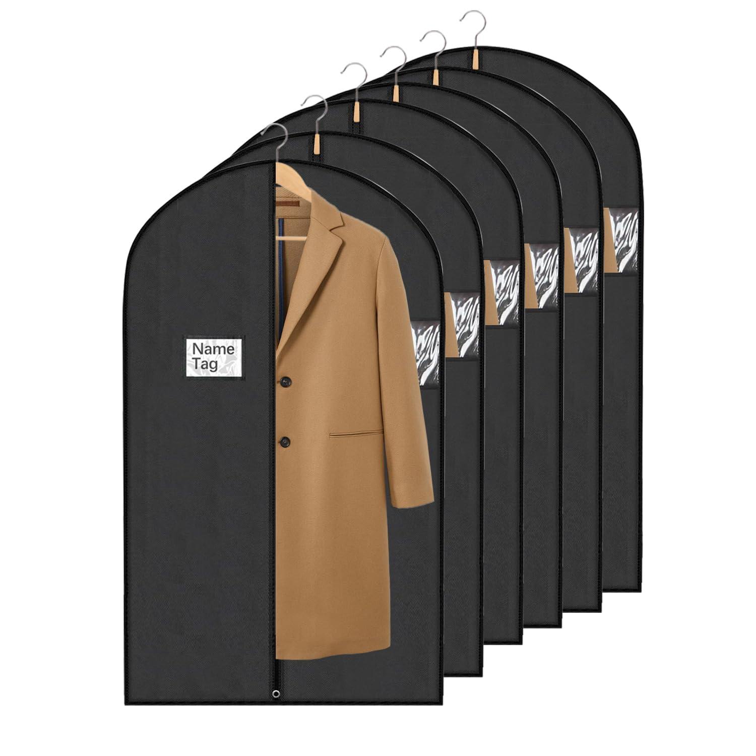 Wellong 6 Packs Dress Bags, 60 Inches Suit Cover Bags For Travel And Storage, Non-Woven Breathable Hanging Garment Bags For Clos