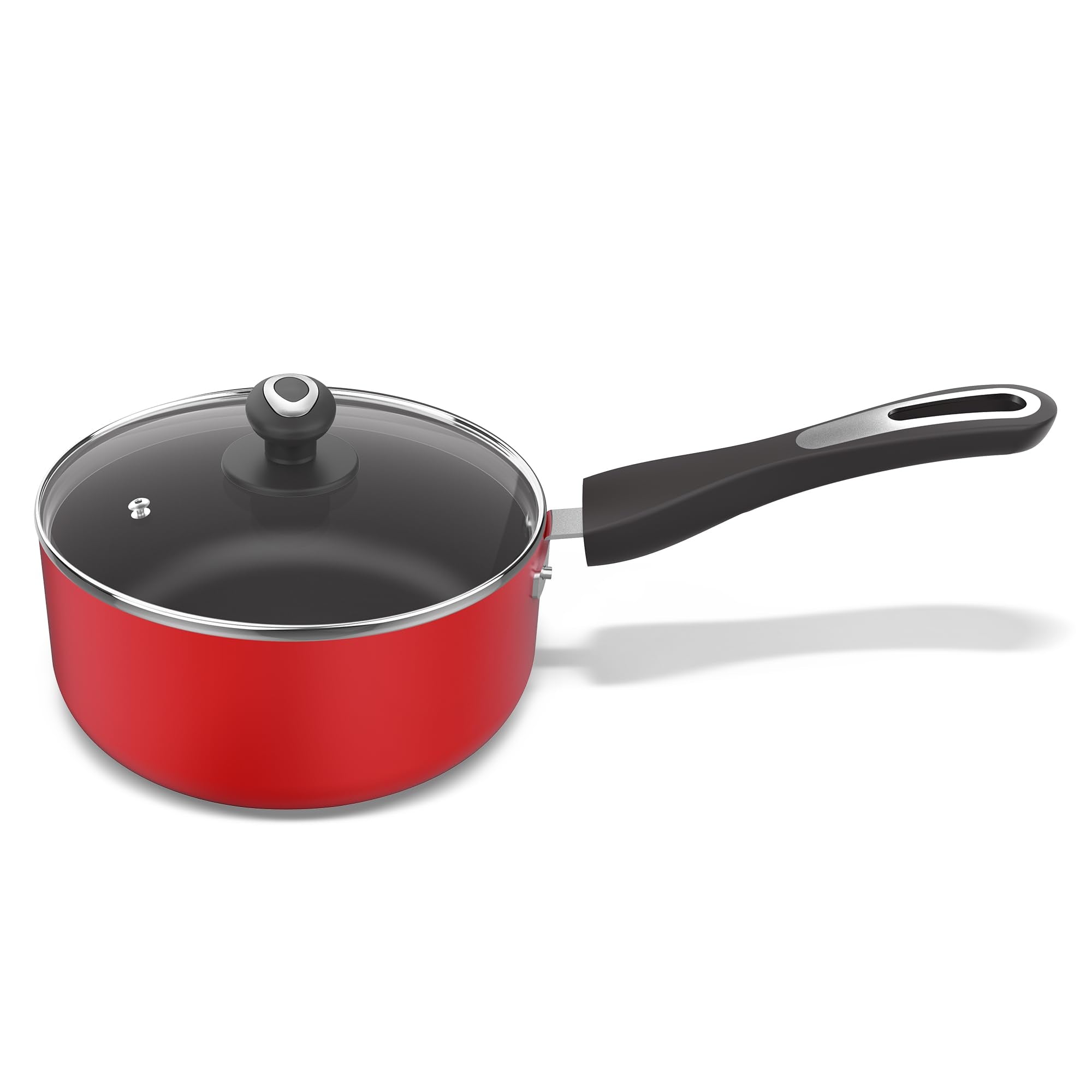 Preethi Dura Collection Non Stick Milk Pan | 16 Cm | 5 Star Non Stick | Gas & Induction Compatible | Chilly Red | 1L | 1 Piece |