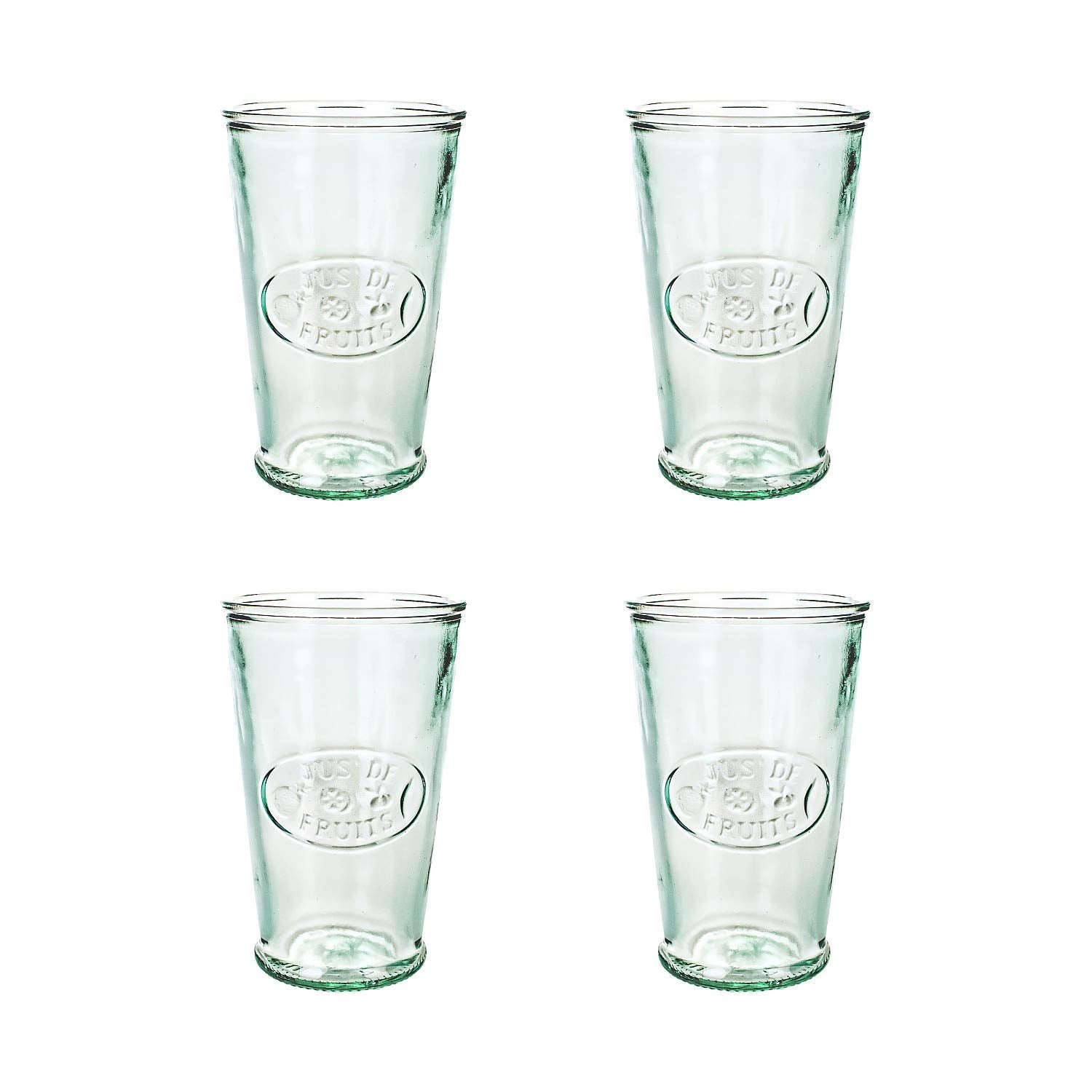 Amici Home Jus De Fruits Glass | 11 Oz | Italian Made, Clear Recycled Glass With Green Tint | Cute Glass With Embossed Design Fo