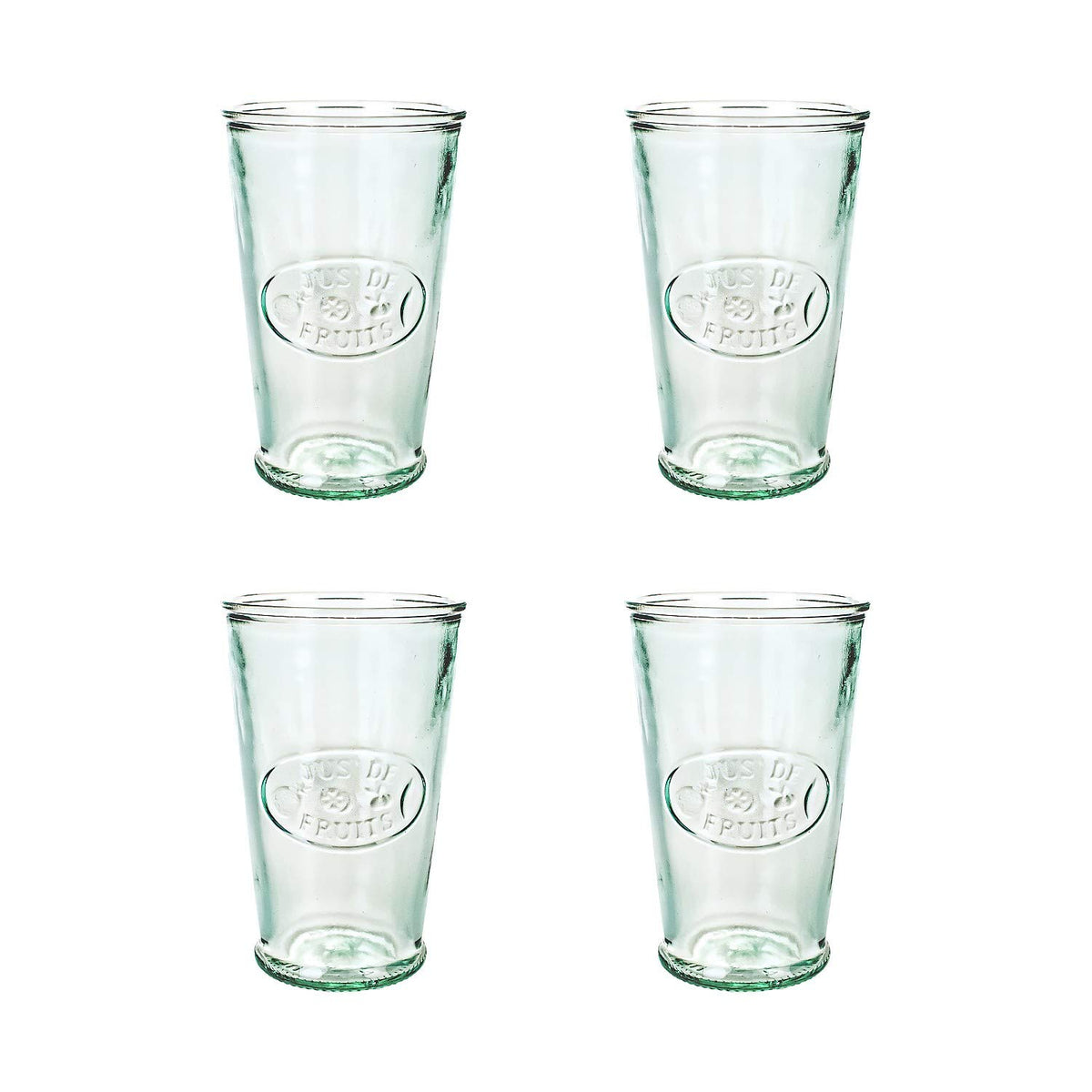 Amici Home Jus De Fruits Glass | 11 Oz | Italian Made, Clear Recycled Glass With Green Tint | Cute Glass With Embossed Design Fo