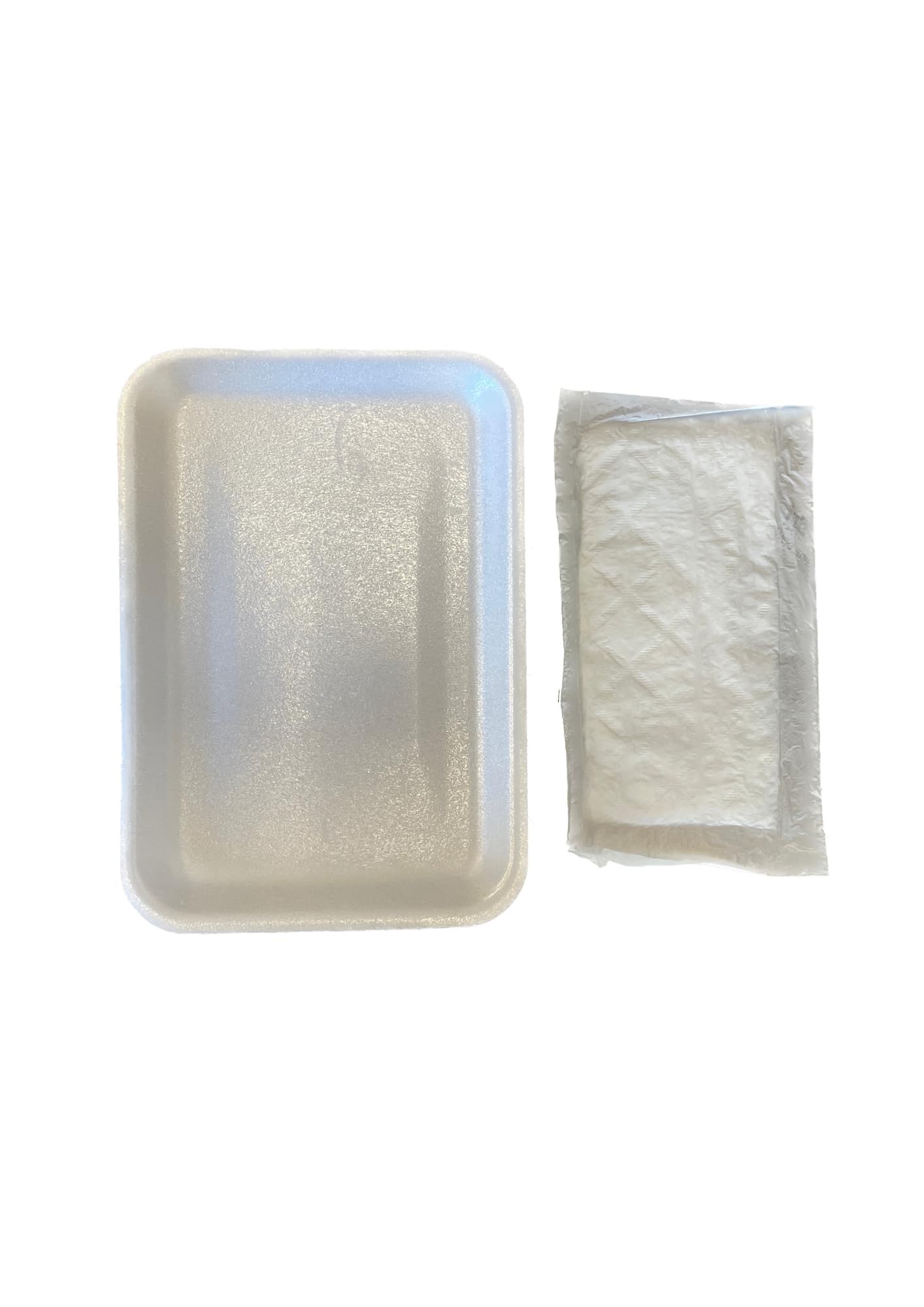 White Foam Trays With Absorbent Meat Pads For Meat Poulty Fish Size 8 1/4'' X 5 3/4'' (24)