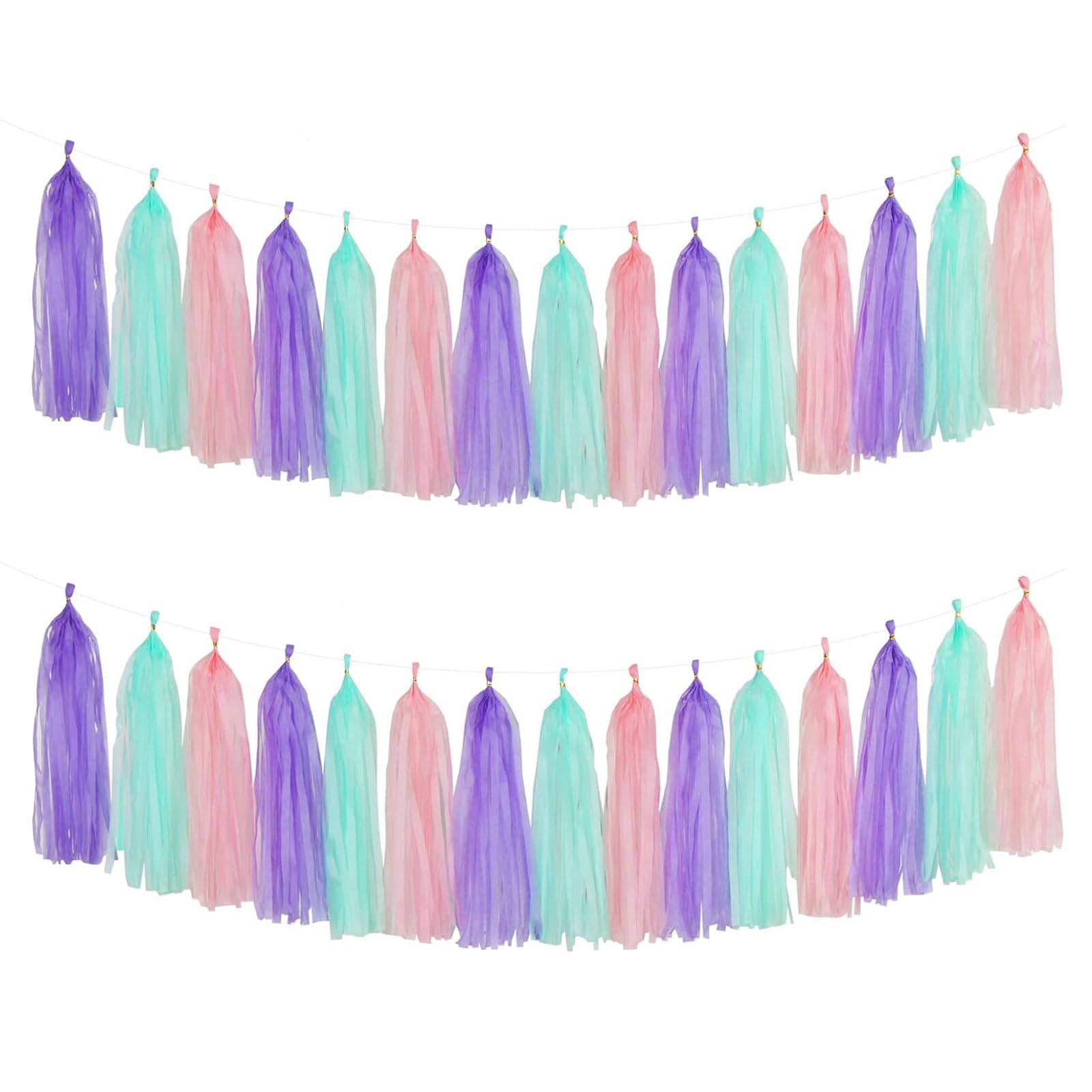 Pink Purple and Blue Tassel Garland Banner Paper Tassels for Birthday Party Decorations,Pack of 15