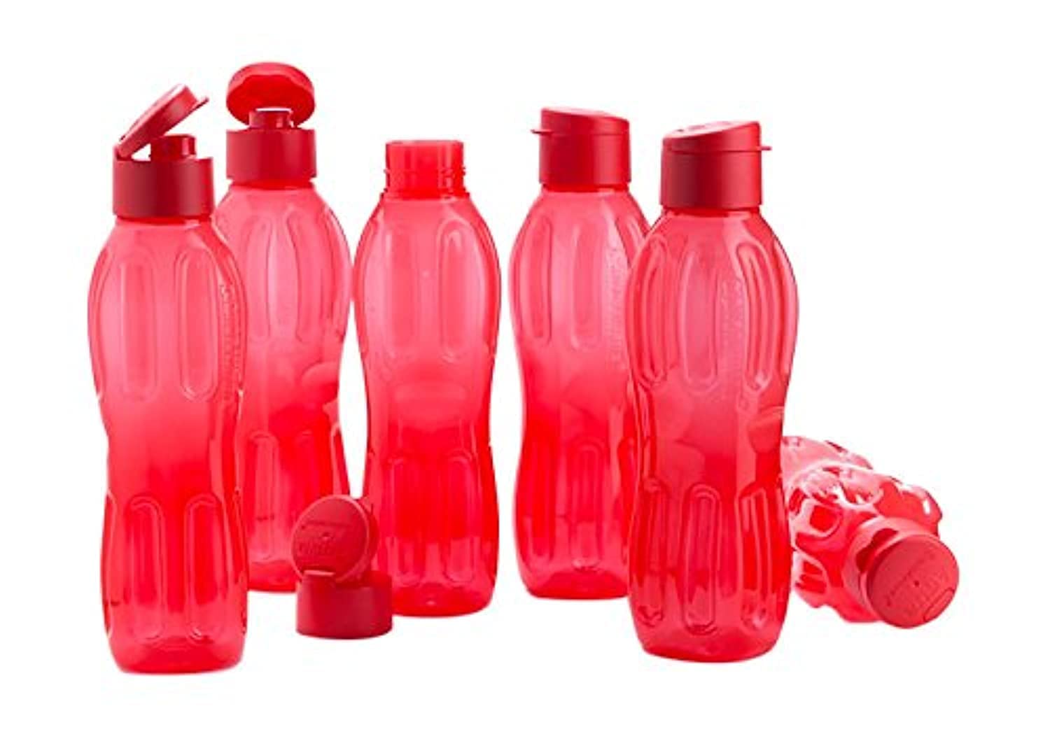 Signoraware Fliptop Aqua Plastic Bottle Set, Set Of 6, 1 Litre, Red